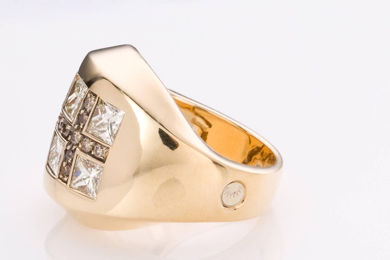 Princess Cut Luca Carati Bold Diamond Yellow Gold Dress Ring