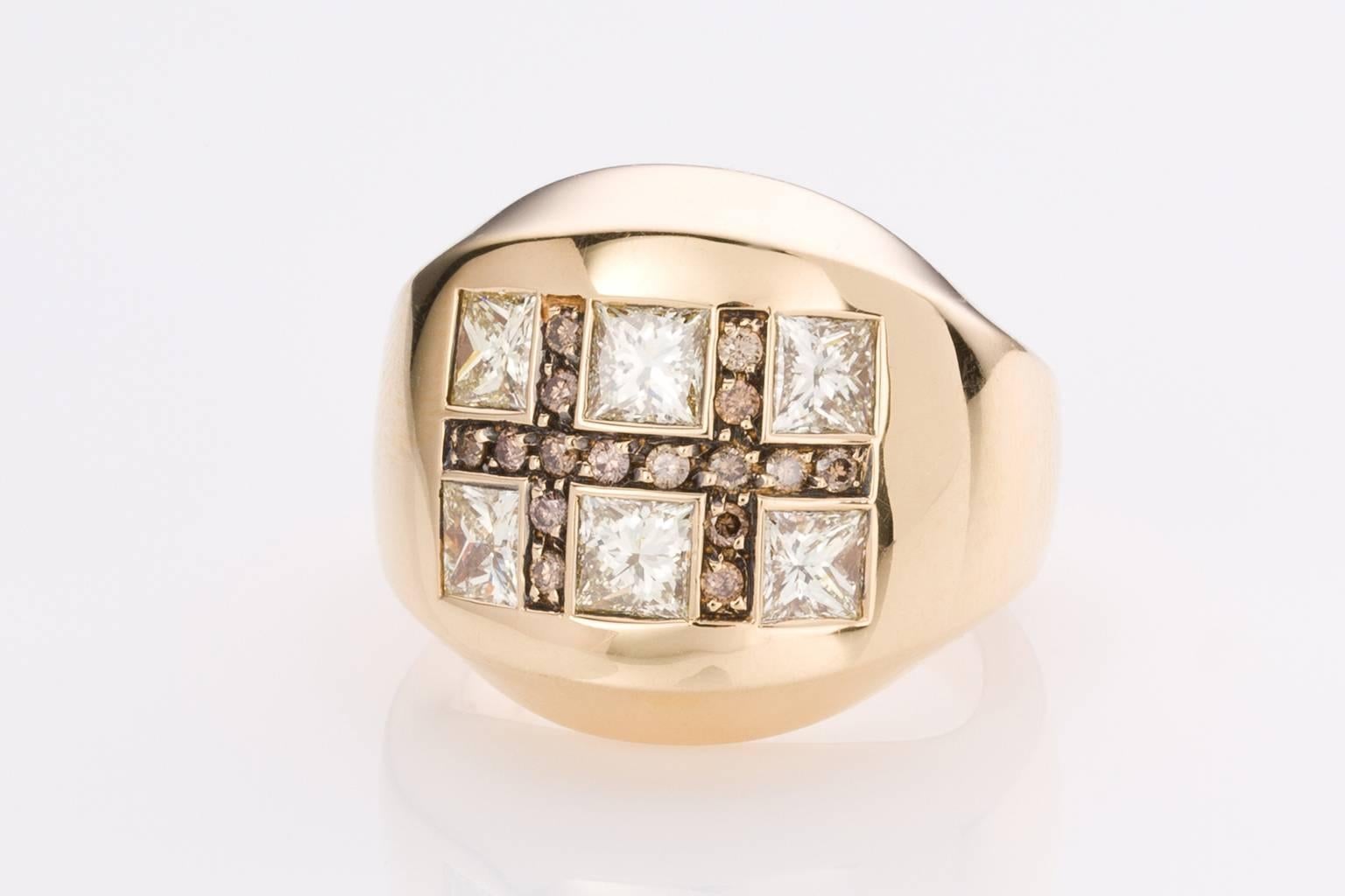 Luca Carati Bold Diamond Yellow Gold Dress Ring In Excellent Condition In QLD , AU