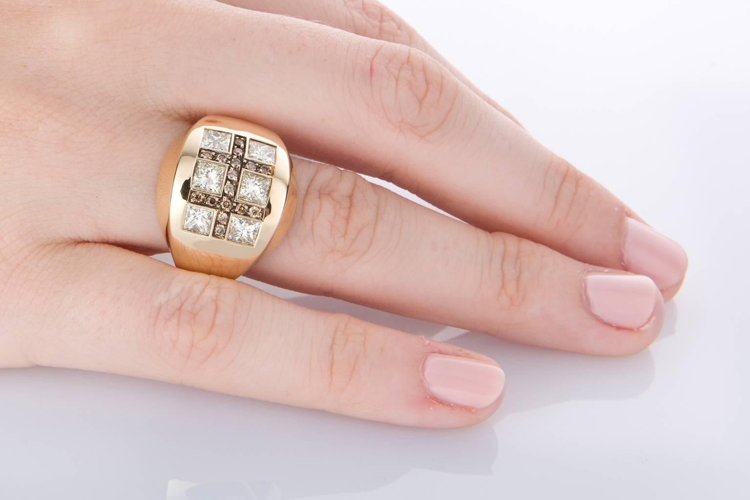 Women's or Men's Luca Carati Bold Diamond Yellow Gold Dress Ring