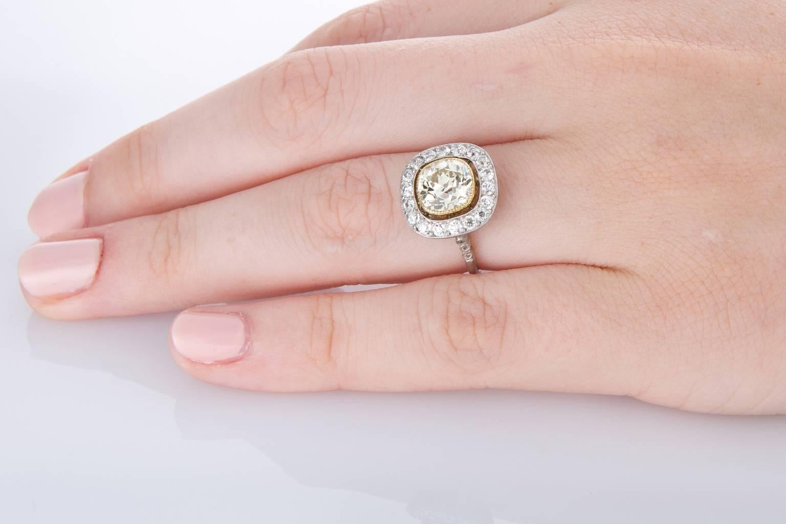1.83 Carat Light Yellow Diamond Platinum Engagement Ring For Sale 1
