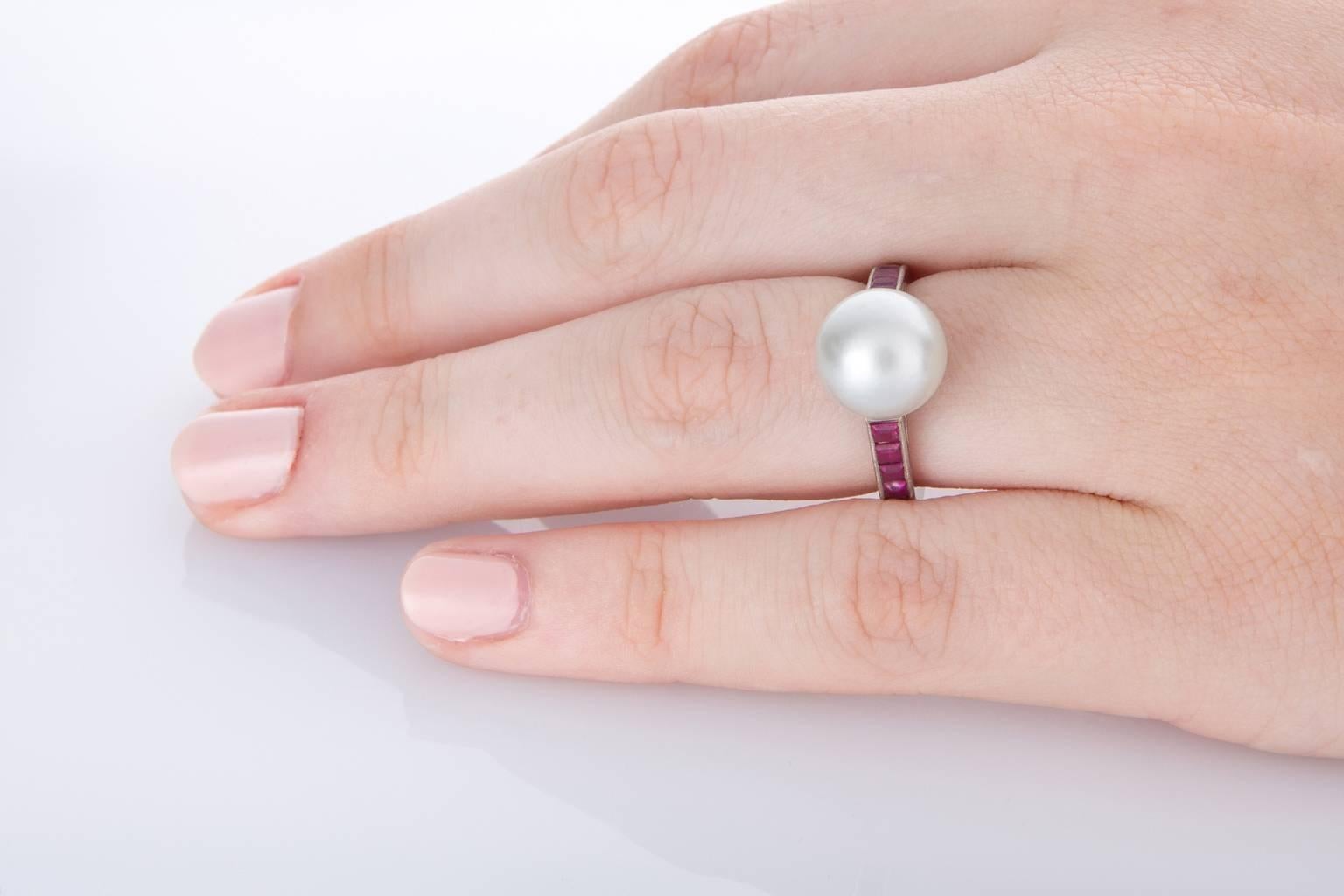 Australian South Sea Pearl and Ruby Platinum Never Ending Ring For Sale 3