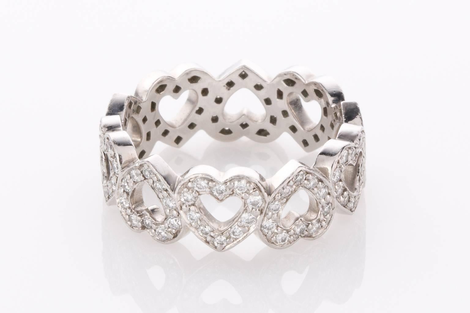 Contemporary Tiffany & Co. Diamond Platinum Open Heart Motif Band Ring