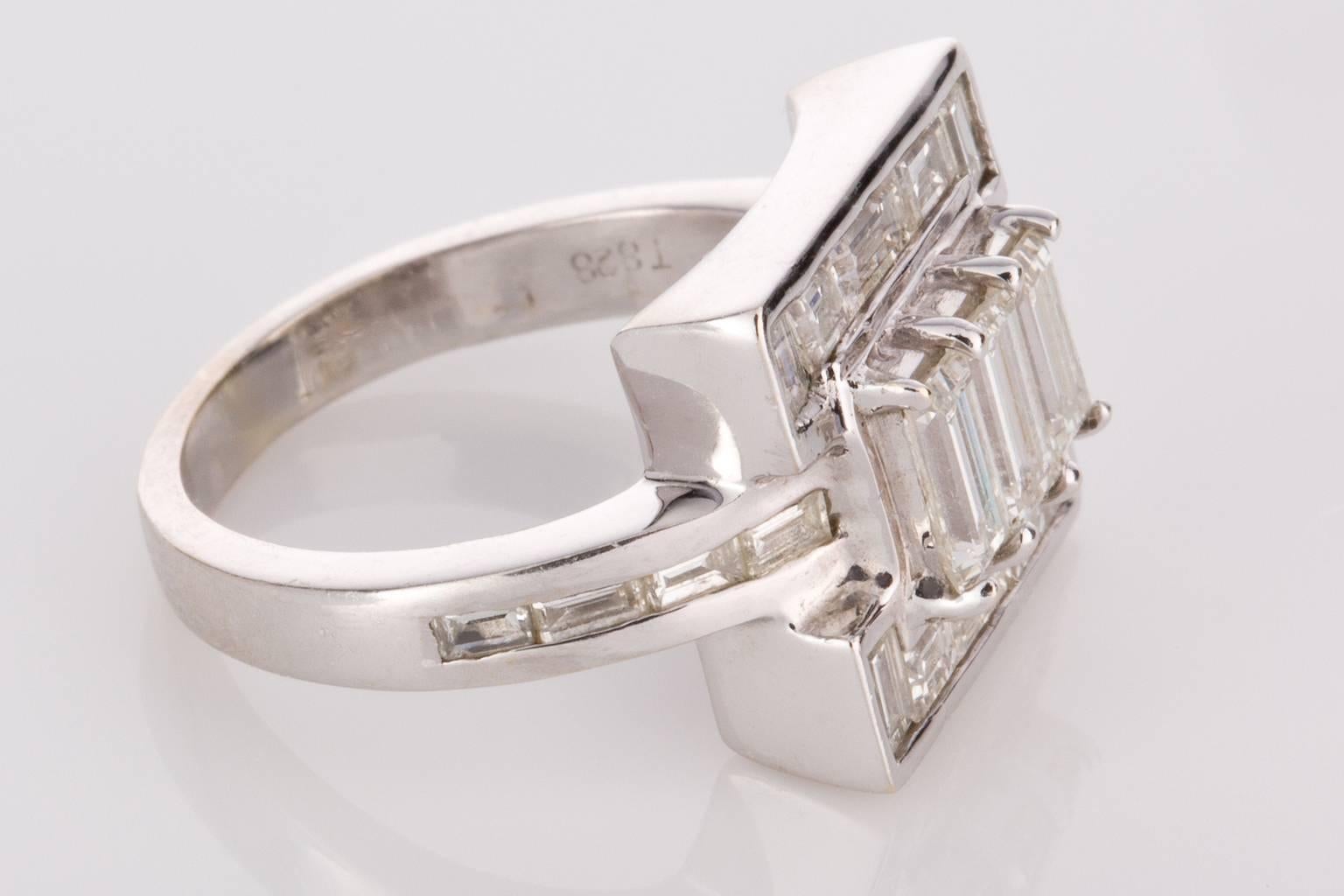 Contemporary Baguette Cut Diamond White Gold Dress Ring For Sale