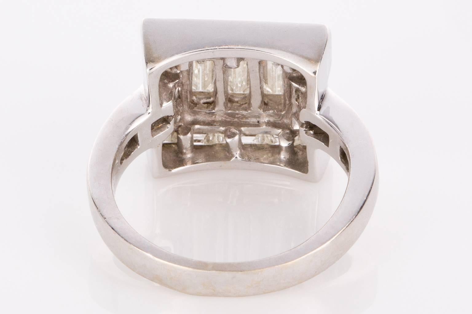 Women's Baguette Cut Diamond White Gold Dress Ring For Sale