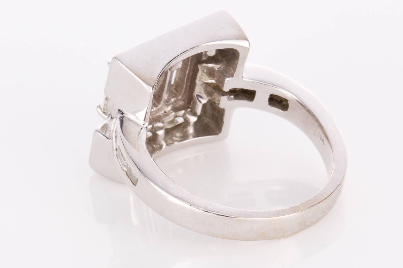 Baguette Cut Diamond White Gold Dress Ring For Sale 1