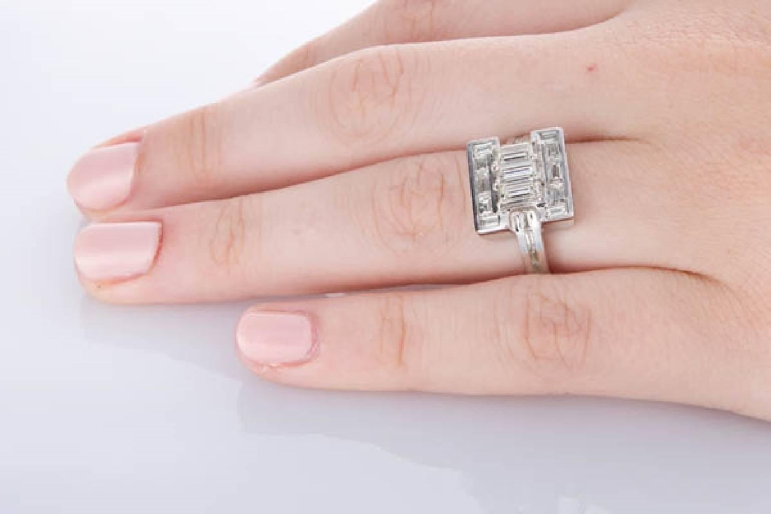 Baguette Cut Diamond White Gold Dress Ring For Sale 3