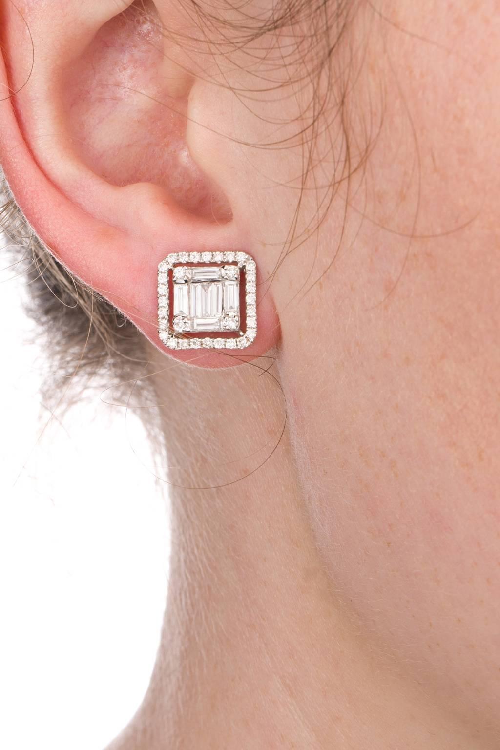 Baguette Cut Diamond Cluster Stud Earrings In New Condition In QLD , AU