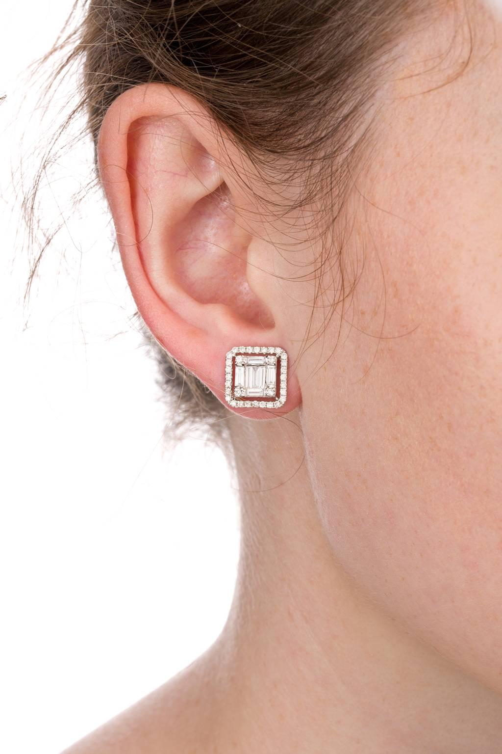 Women's Baguette Cut Diamond Cluster Stud Earrings
