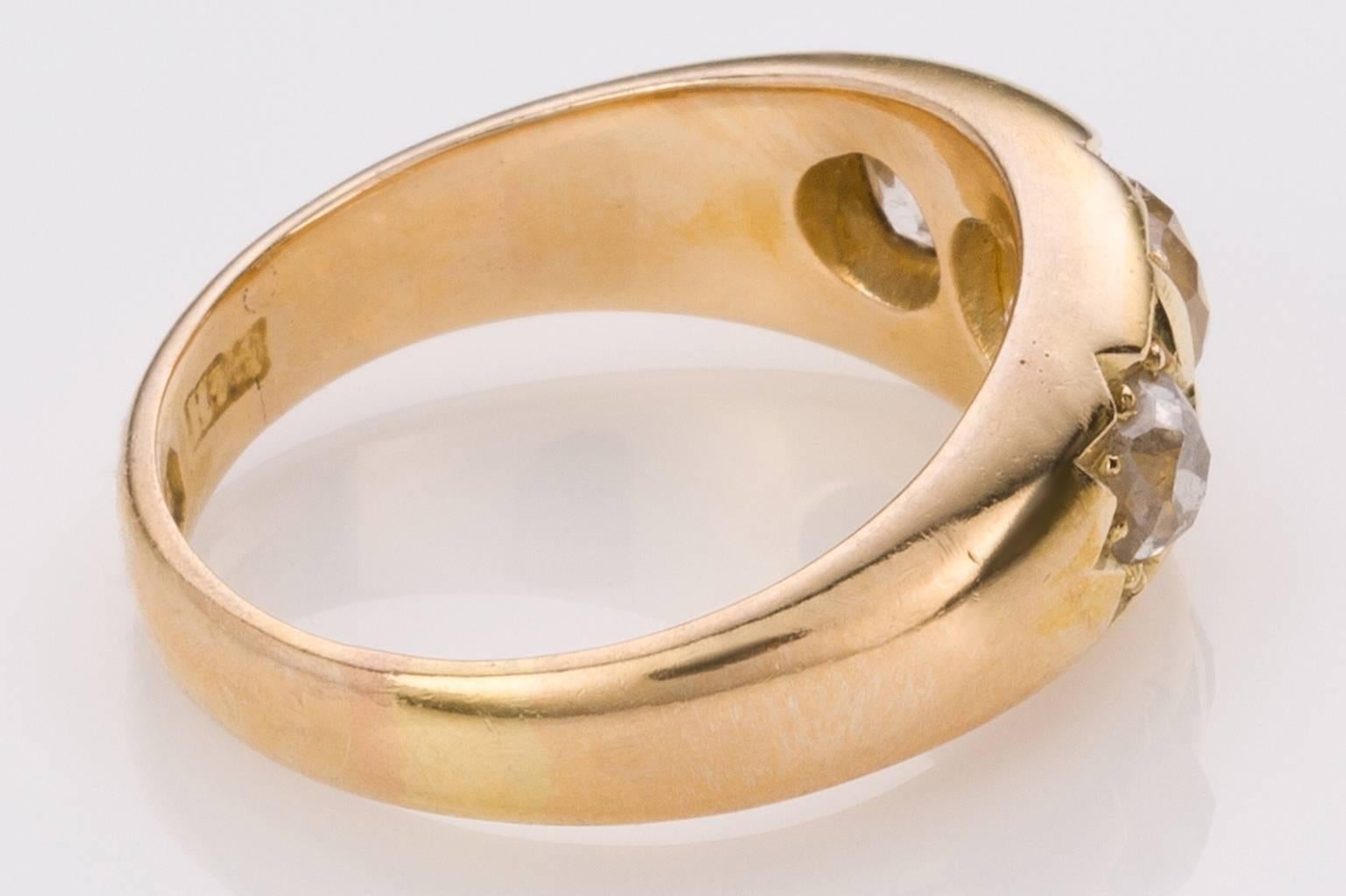 Circa 1890 Antique Diamond Three-Stone Yellow Gold Engagement Ring In Excellent Condition In QLD , AU