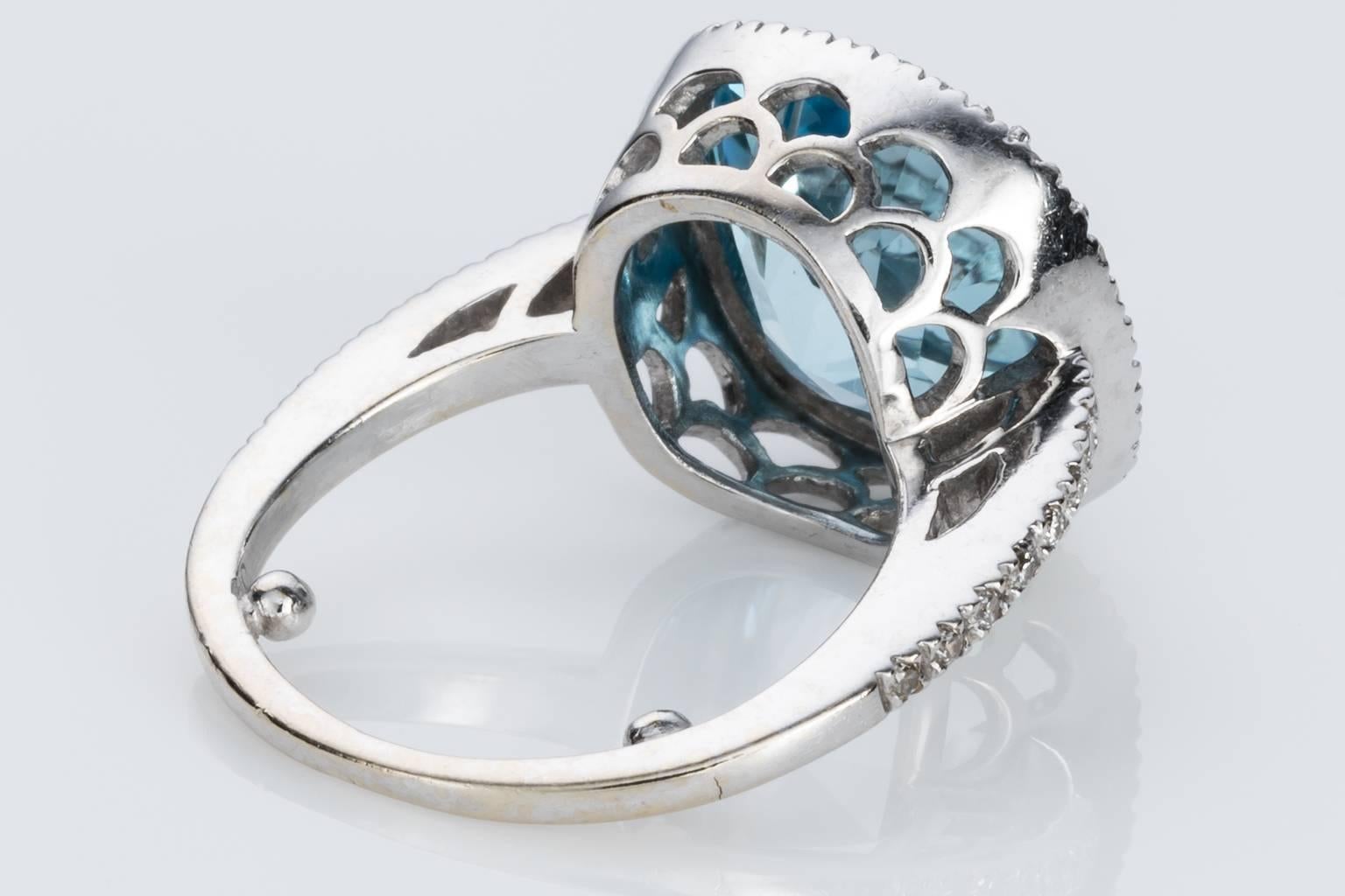 Blue Topaz and Diamond 18 carat White Gold Halo Style Dress Ring 2