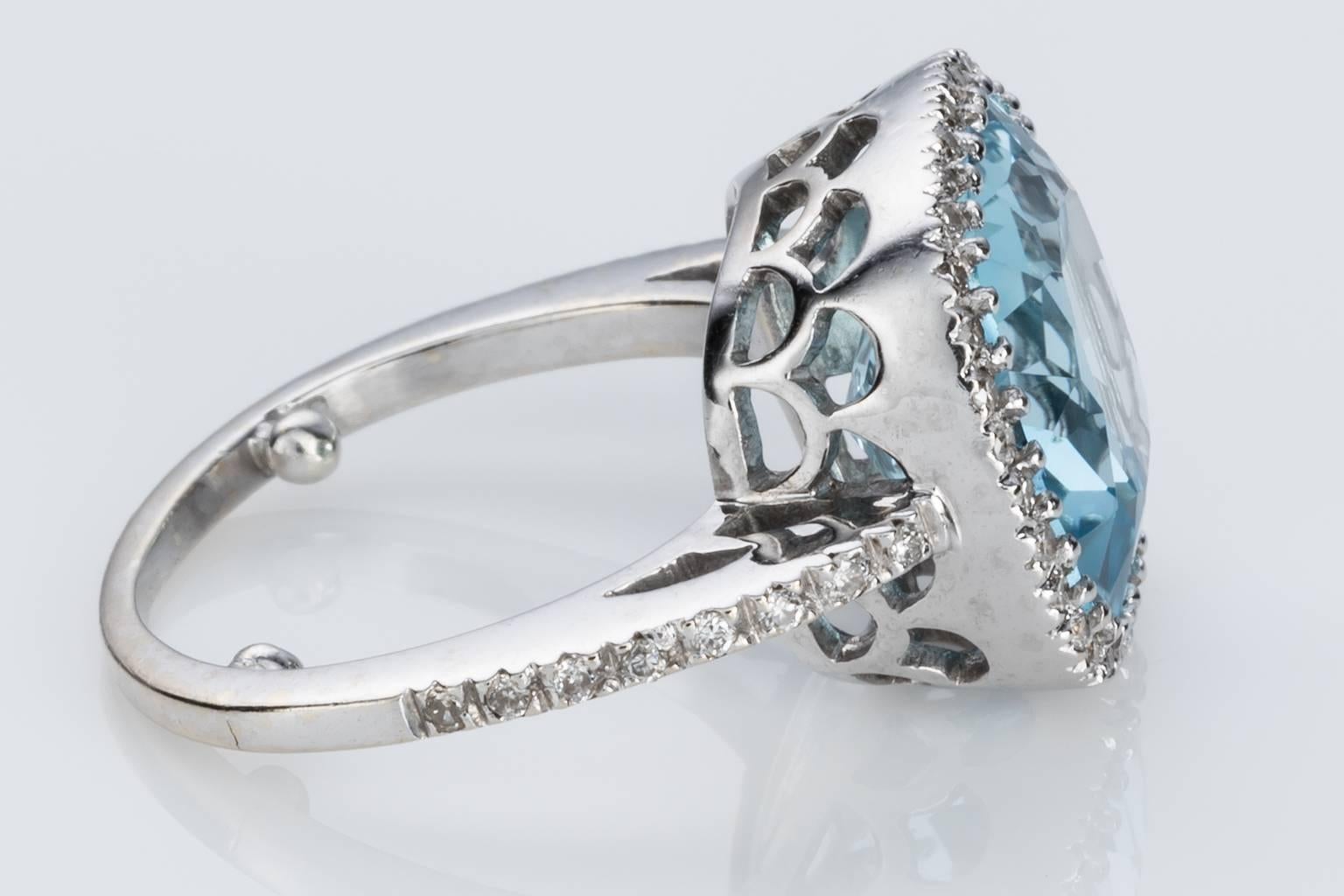 Blue Topaz and Diamond 18 carat White Gold Halo Style Dress Ring 3