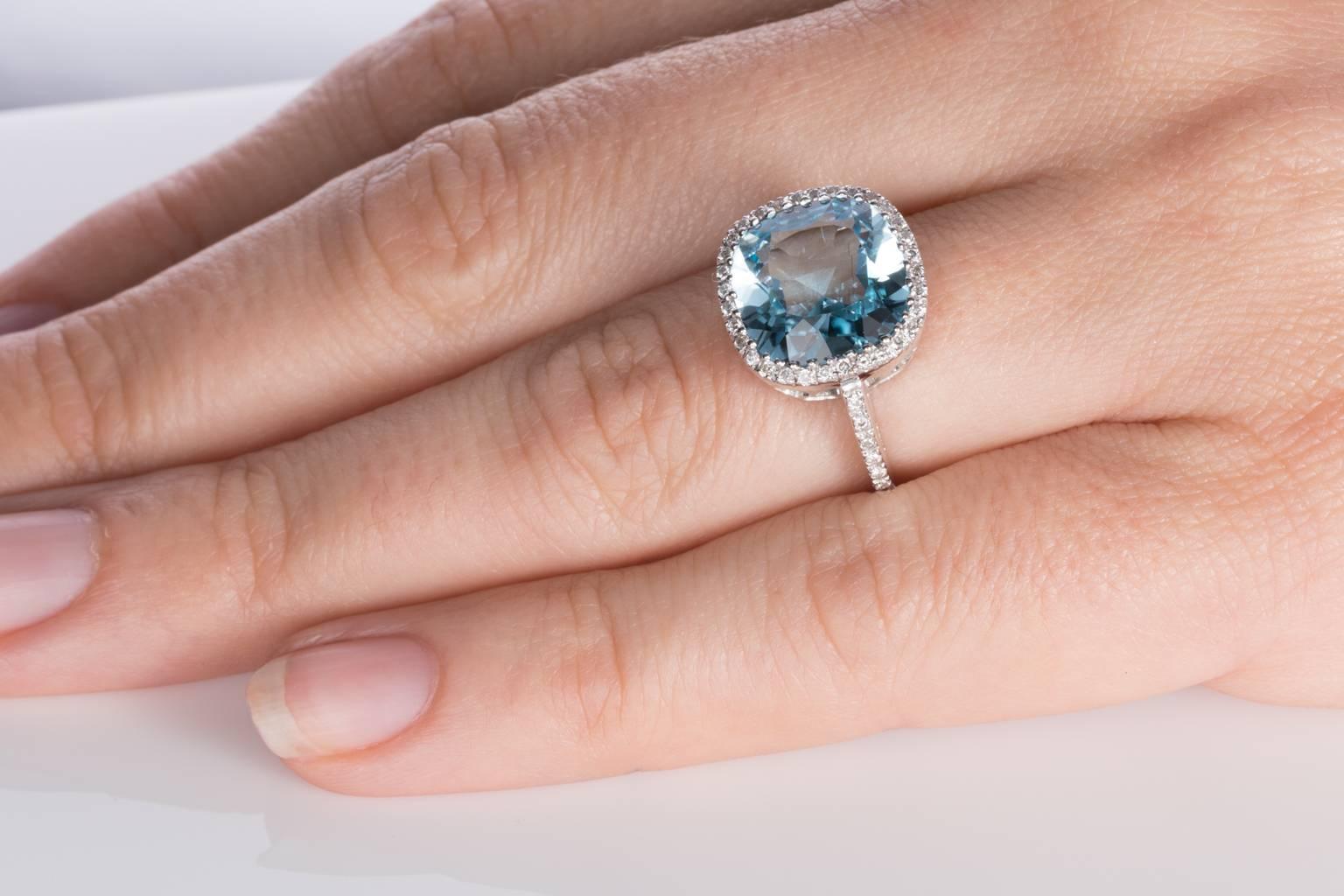 Blue Topaz and Diamond 18 carat White Gold Halo Style Dress Ring 5