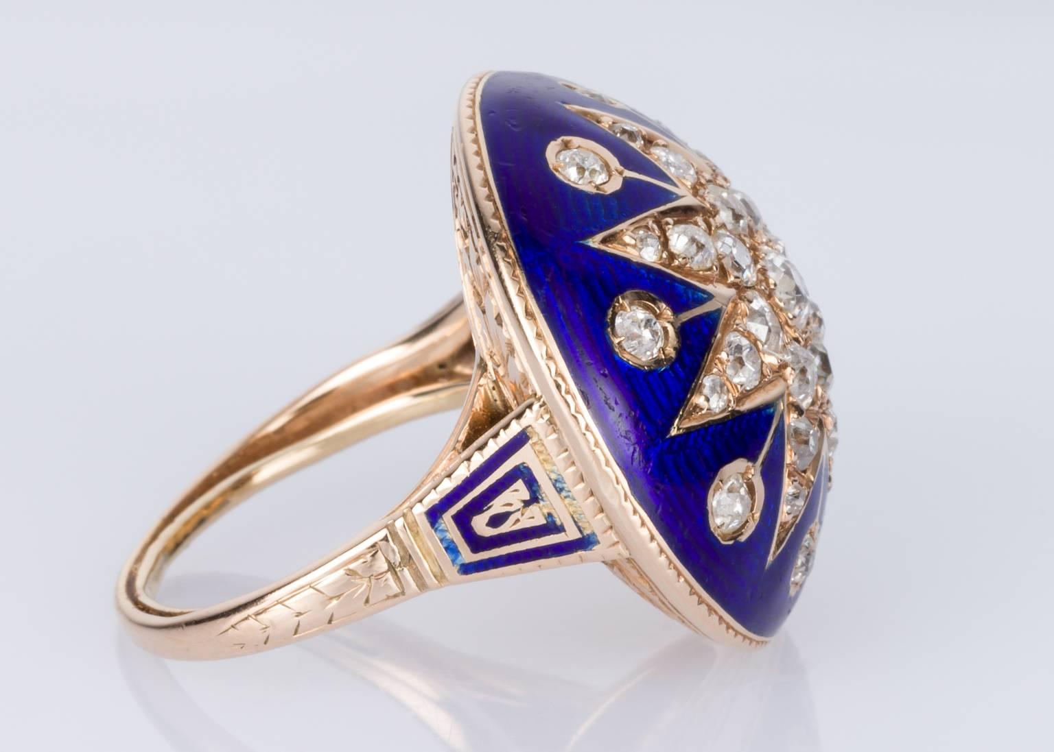Women's Victorian Blue Enamel Diamond Cocktail Ring