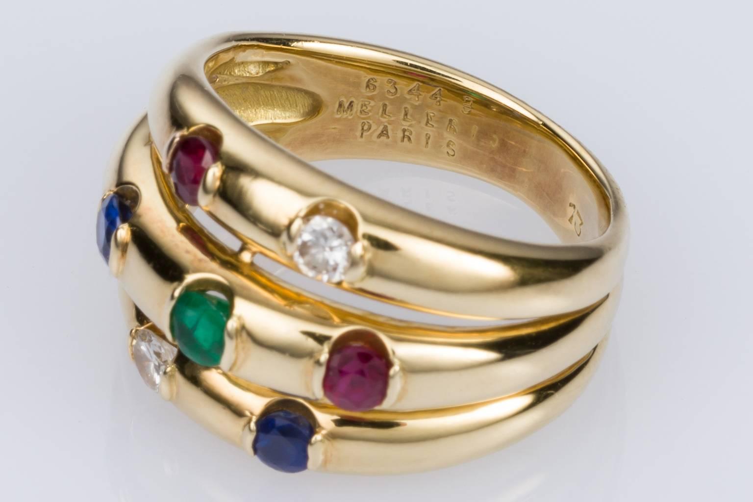 Mellerio Paris Multi Gemstone 18 Karat Yellow Gold Ring In Excellent Condition In QLD , AU