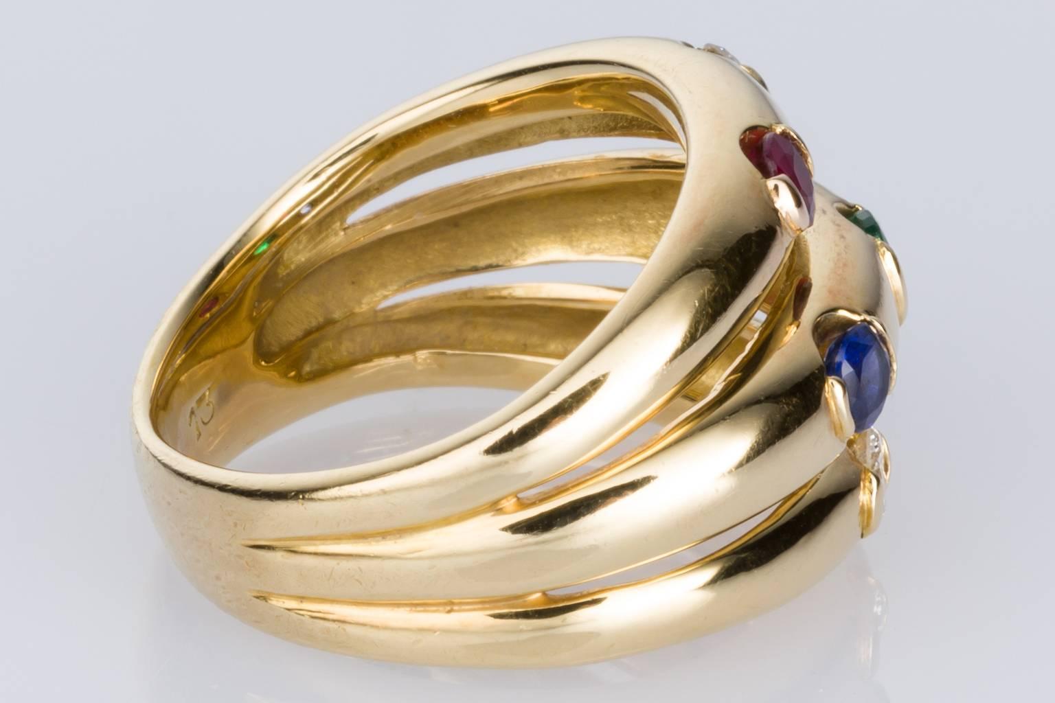 Women's or Men's Mellerio Paris Multi Gemstone 18 Karat Yellow Gold Ring
