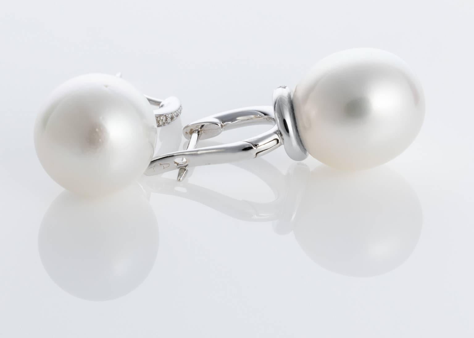 Women's South Sea Pearl and Diamond Drop 18 karat White Gold Earrings