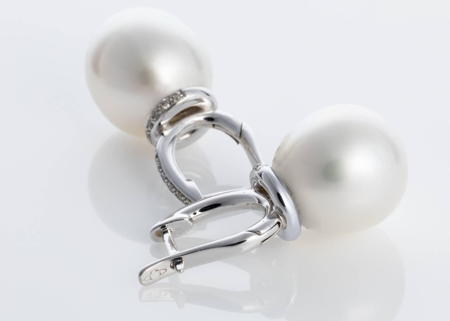 South Sea Pearl and Diamond Drop 18 karat White Gold Earrings 1