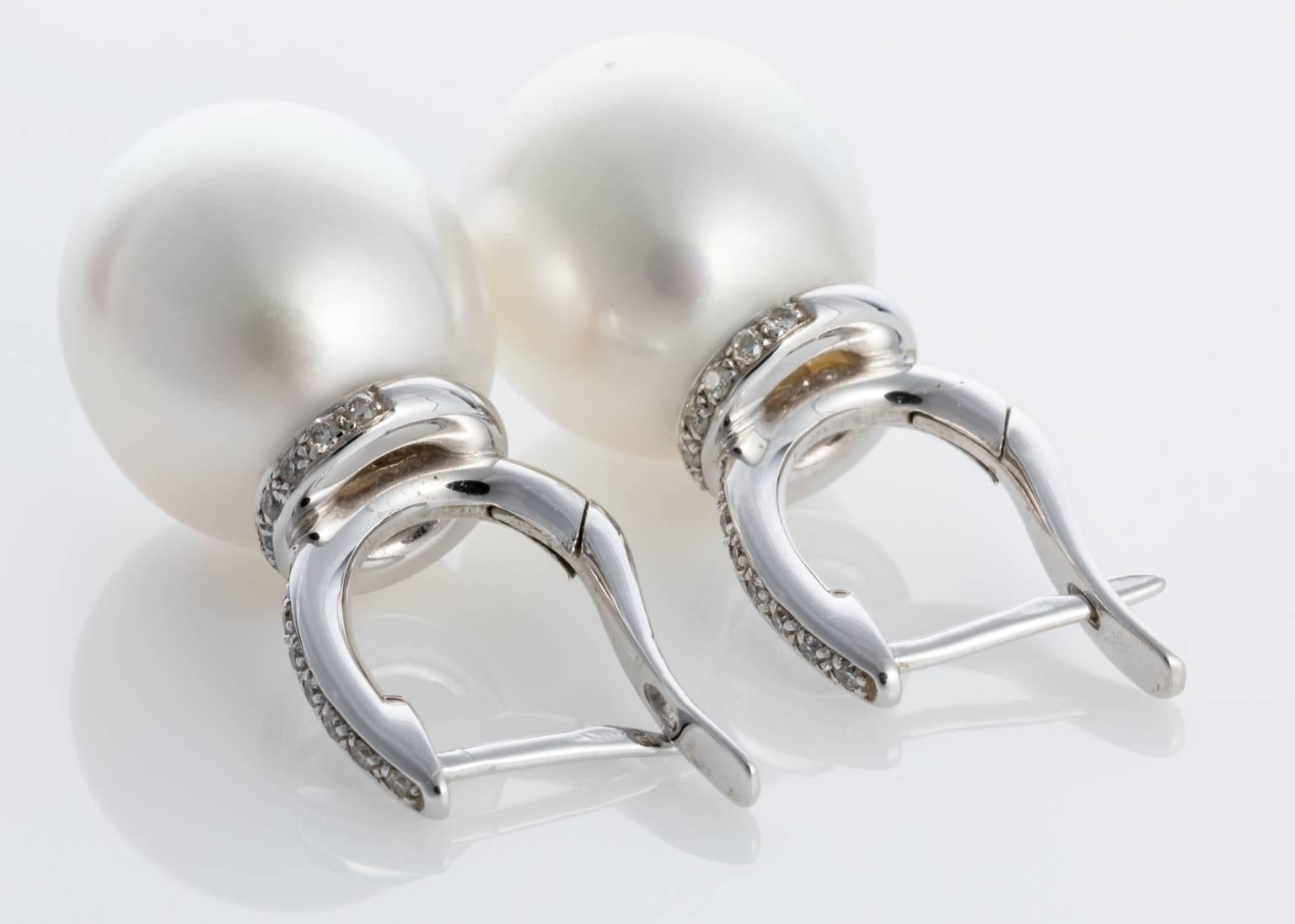 South Sea Pearl and Diamond Drop 18 karat White Gold Earrings 2