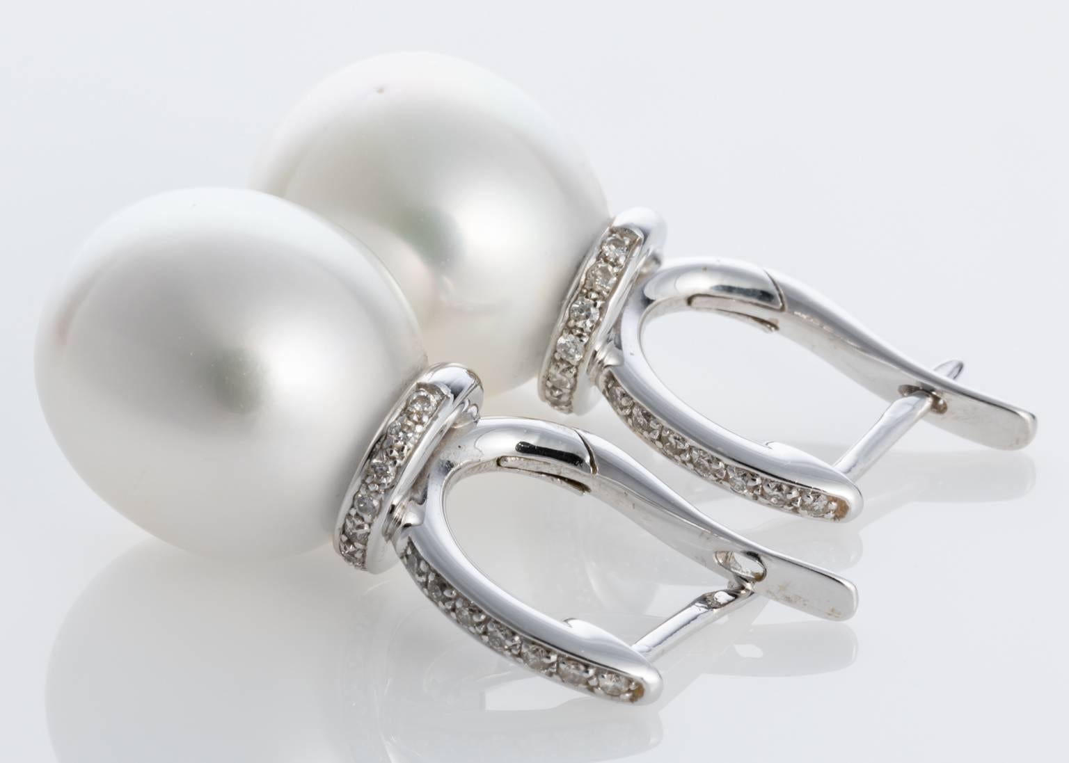 South Sea Pearl and Diamond Drop 18 karat White Gold Earrings 4