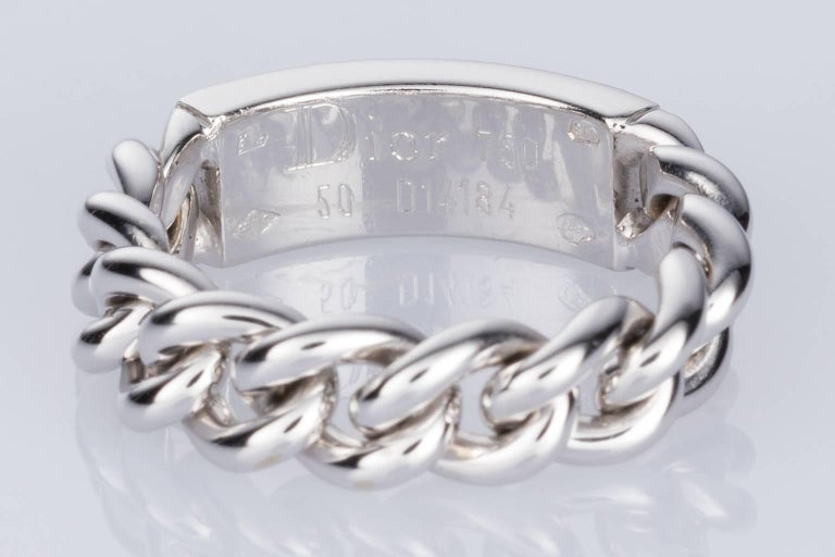Christian Dior 18 Karat White Gold and Diamond Chain Ring For Sale at
