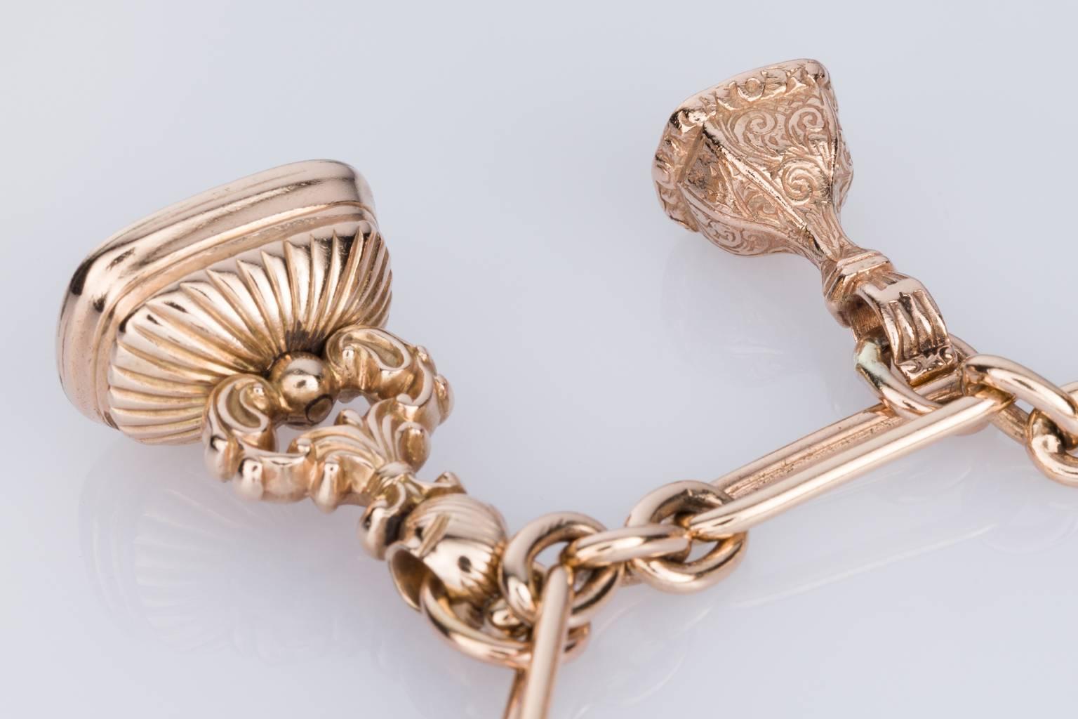 Victorian Fob & Seal 9 Karat Rose Gold Charm Bracelet
