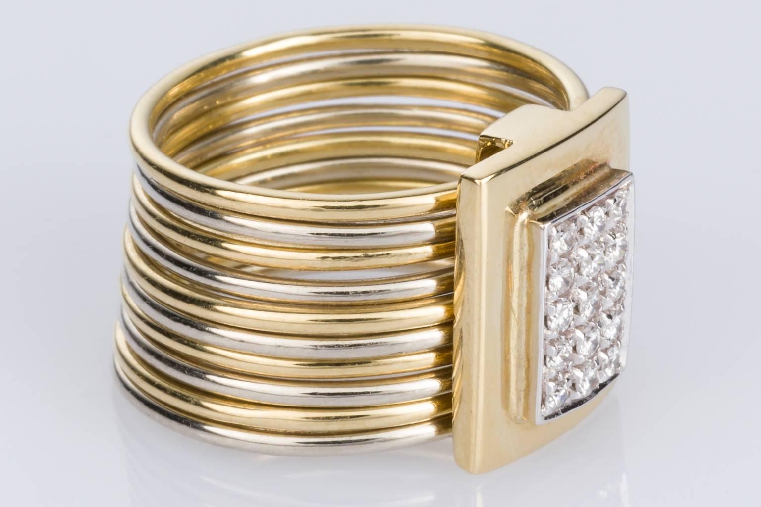 Contemporary Damiani Multi-Band 18 Karat Yellow and White Gold Diamond Ring