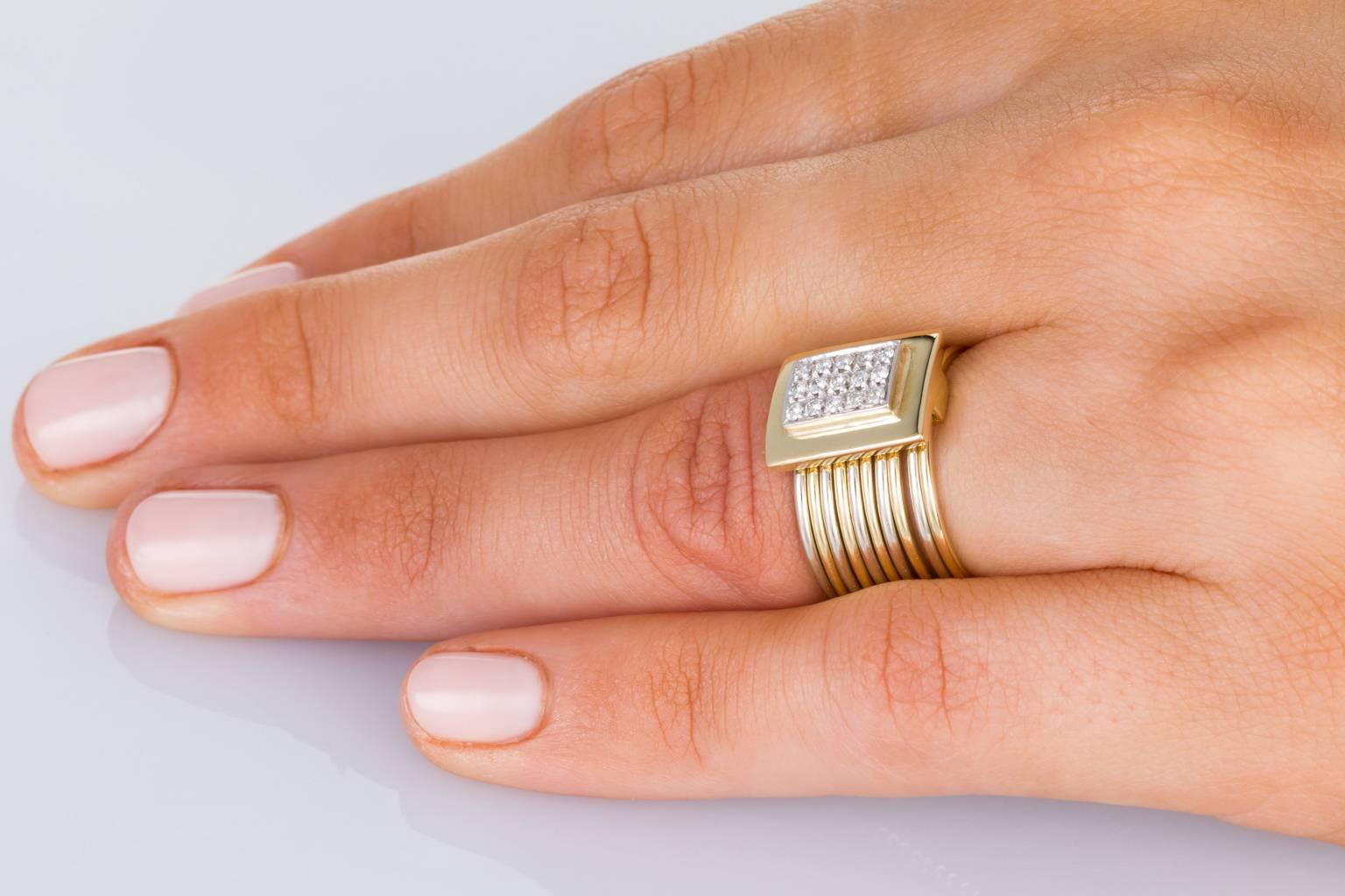Round Cut Damiani Multi-Band 18 Karat Yellow and White Gold Diamond Ring