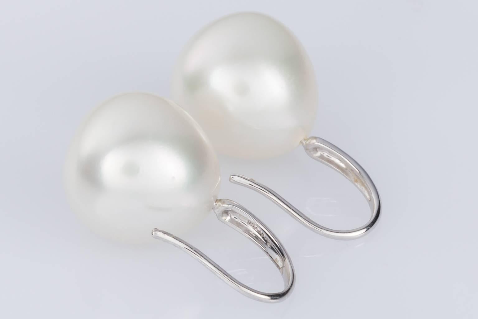 Women's 18 Karat White Gold South Sea Pearl Drop Earrings