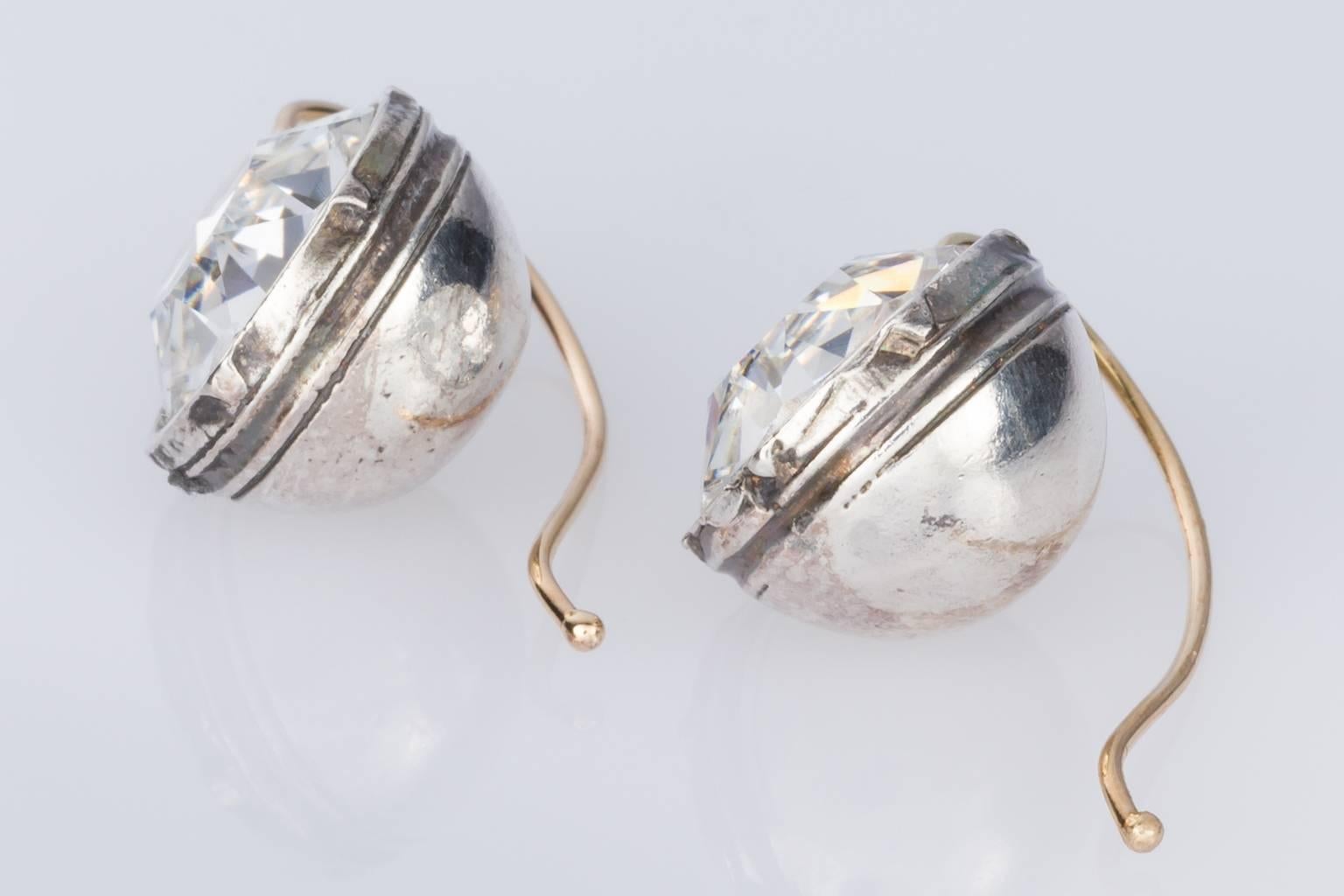 Victorian Paste Crystal, Sterling Silver and 14 Karat Yellow Gold Drop Earrings For Sale