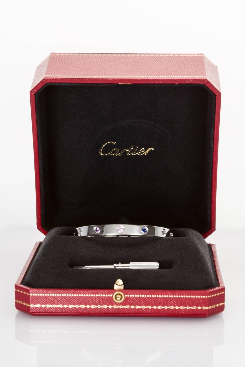 Women's Cartier Multi-Gem Set Love Bangle 18 Karat White Gold
