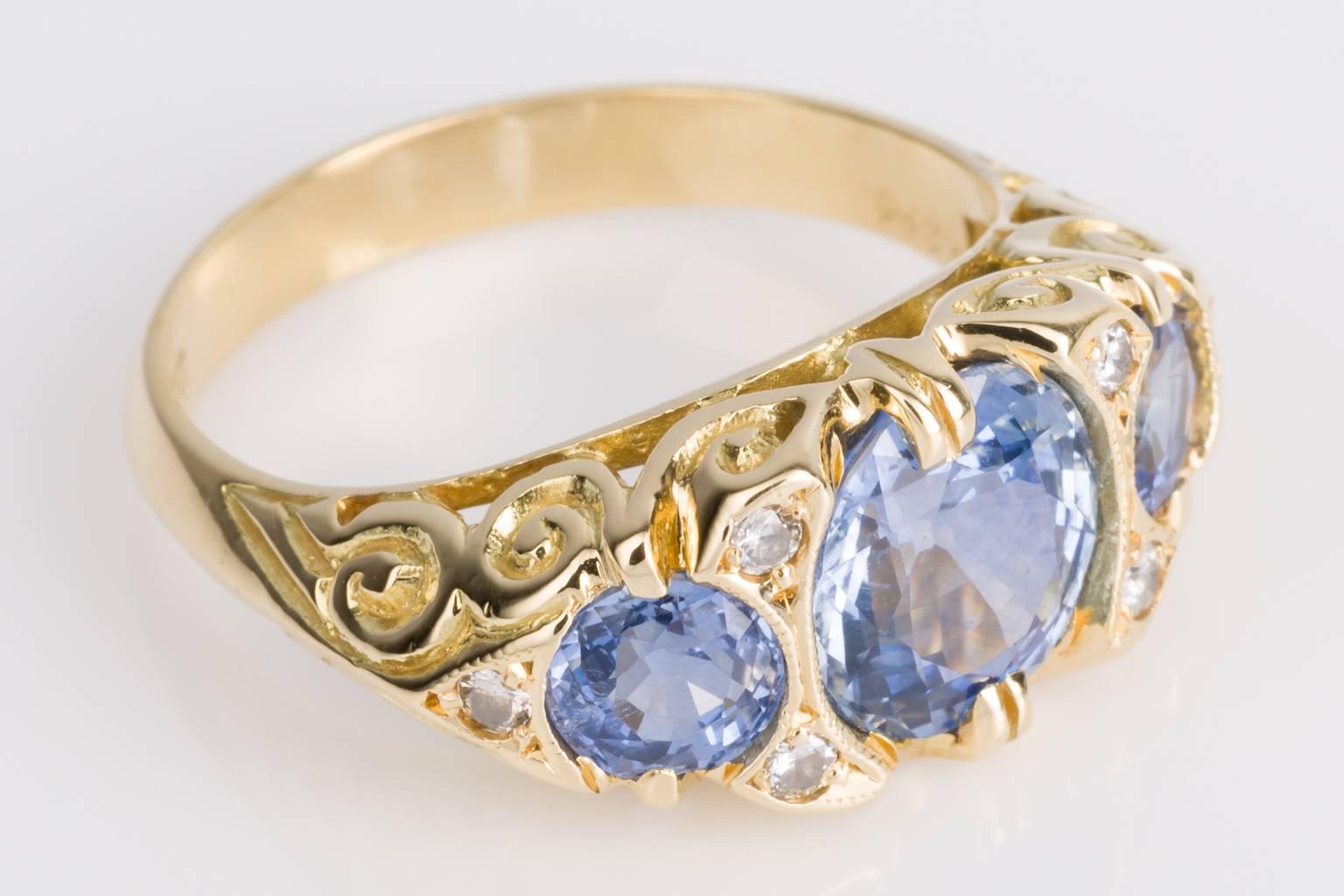 Women's Ceylon Sapphire and Diamond Three-Stone Ring