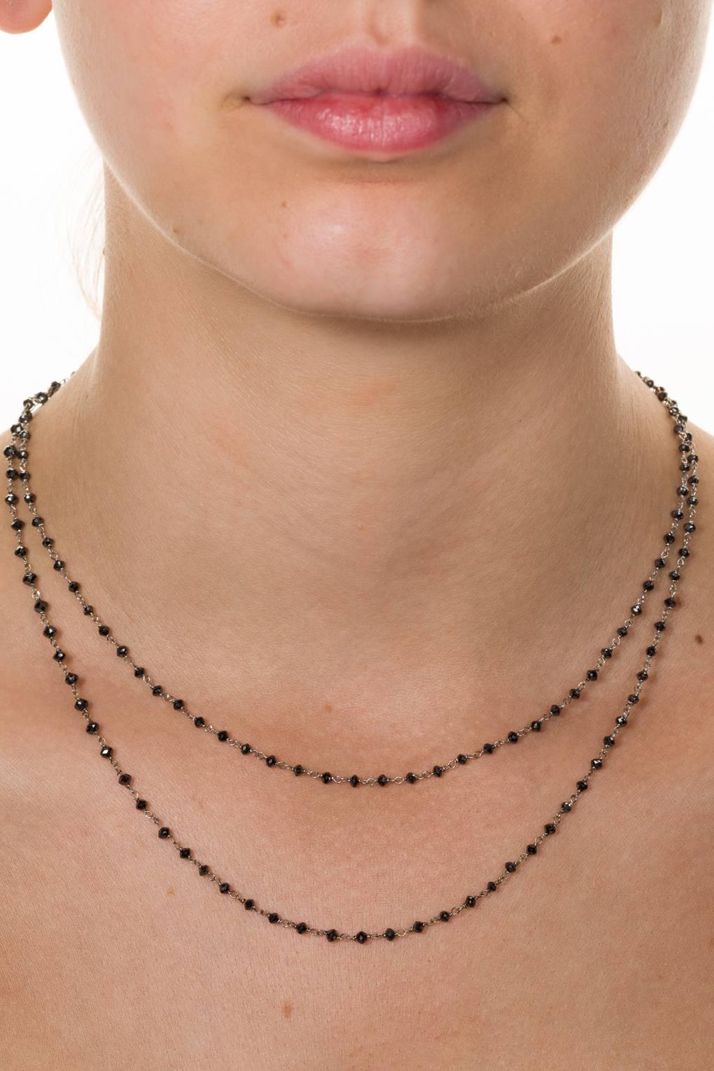 Women's 19.22 Carat Black Diamond and 18 Karat White Gold Long Necklace For Sale