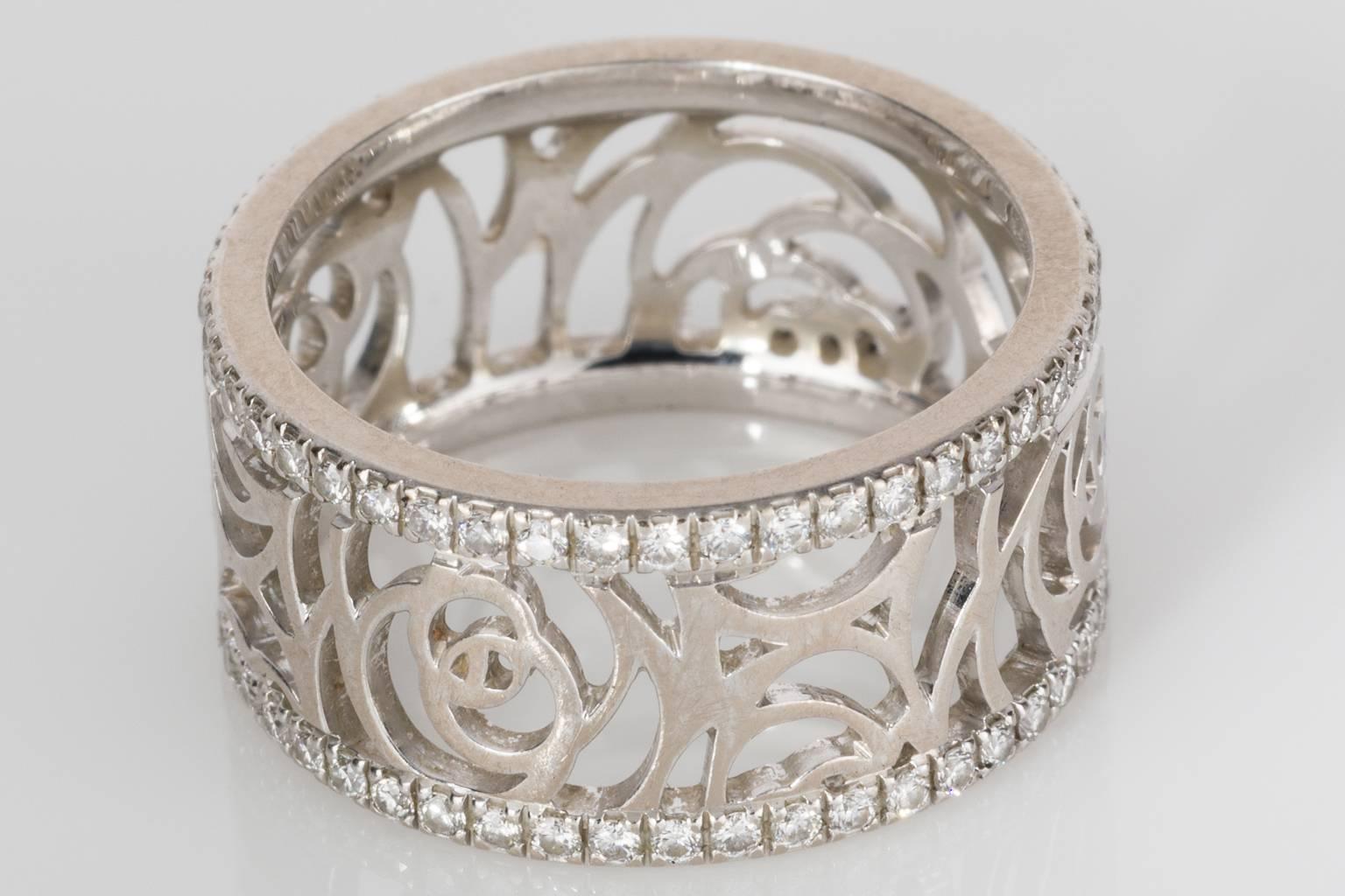 Round Cut Chanel Ajoure 18 Karat White Gold Band Ring