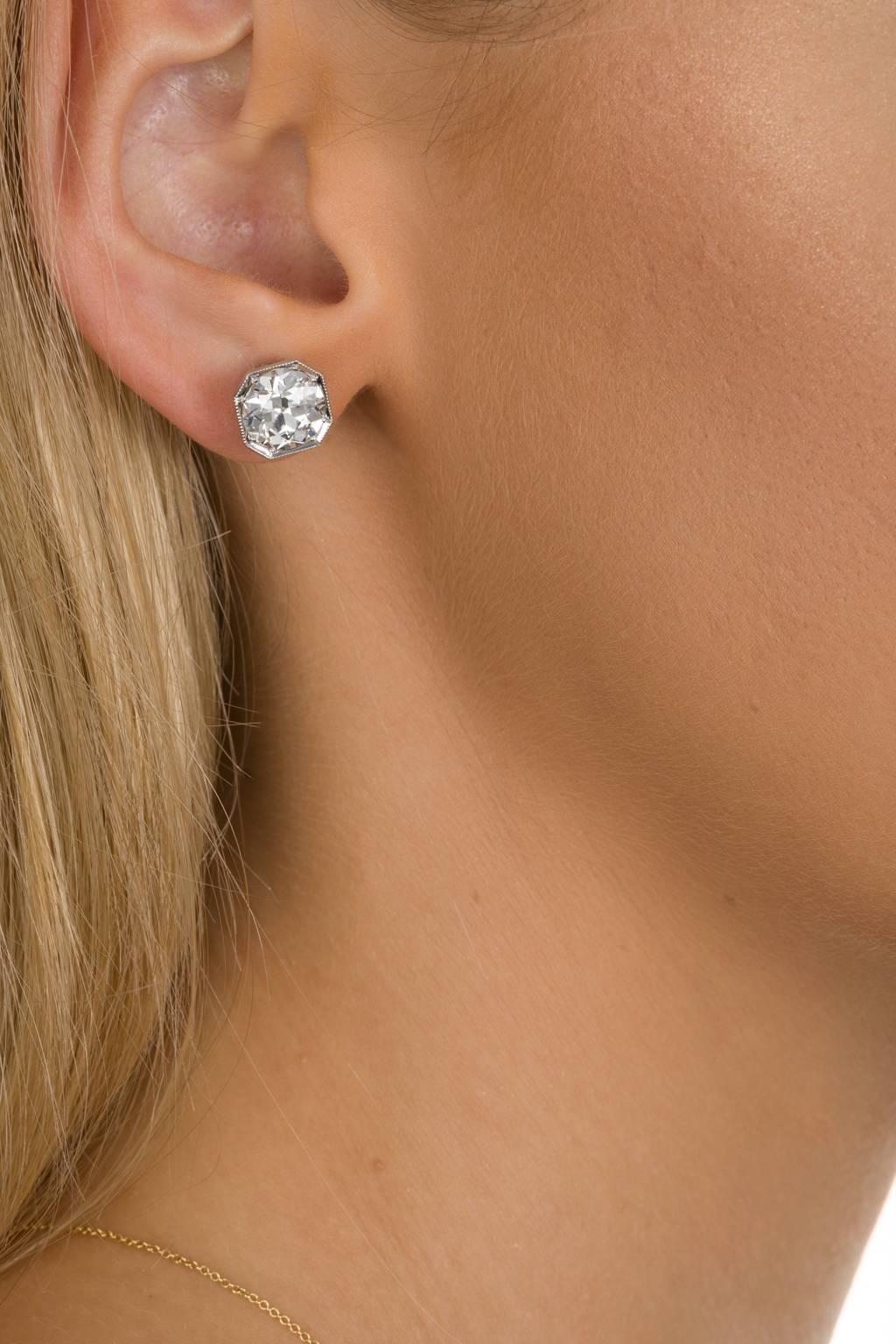 4.25ct GIA Certified Old Cut Diamond 18 Karat White Gold Stud Earrings 2