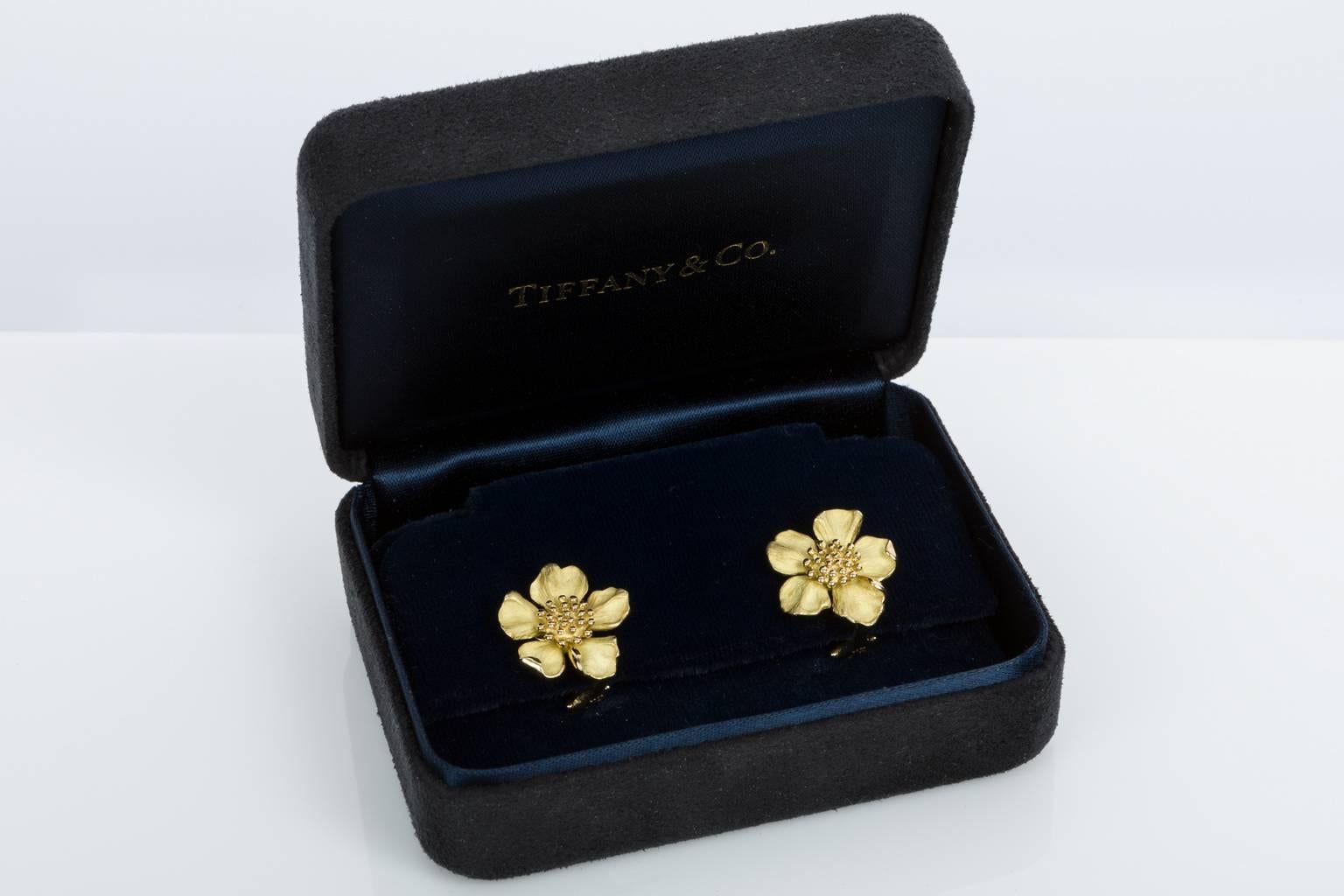 Women's Tiffany & Co. 18 Karat Yellow Gold Wild Rose Earrings 