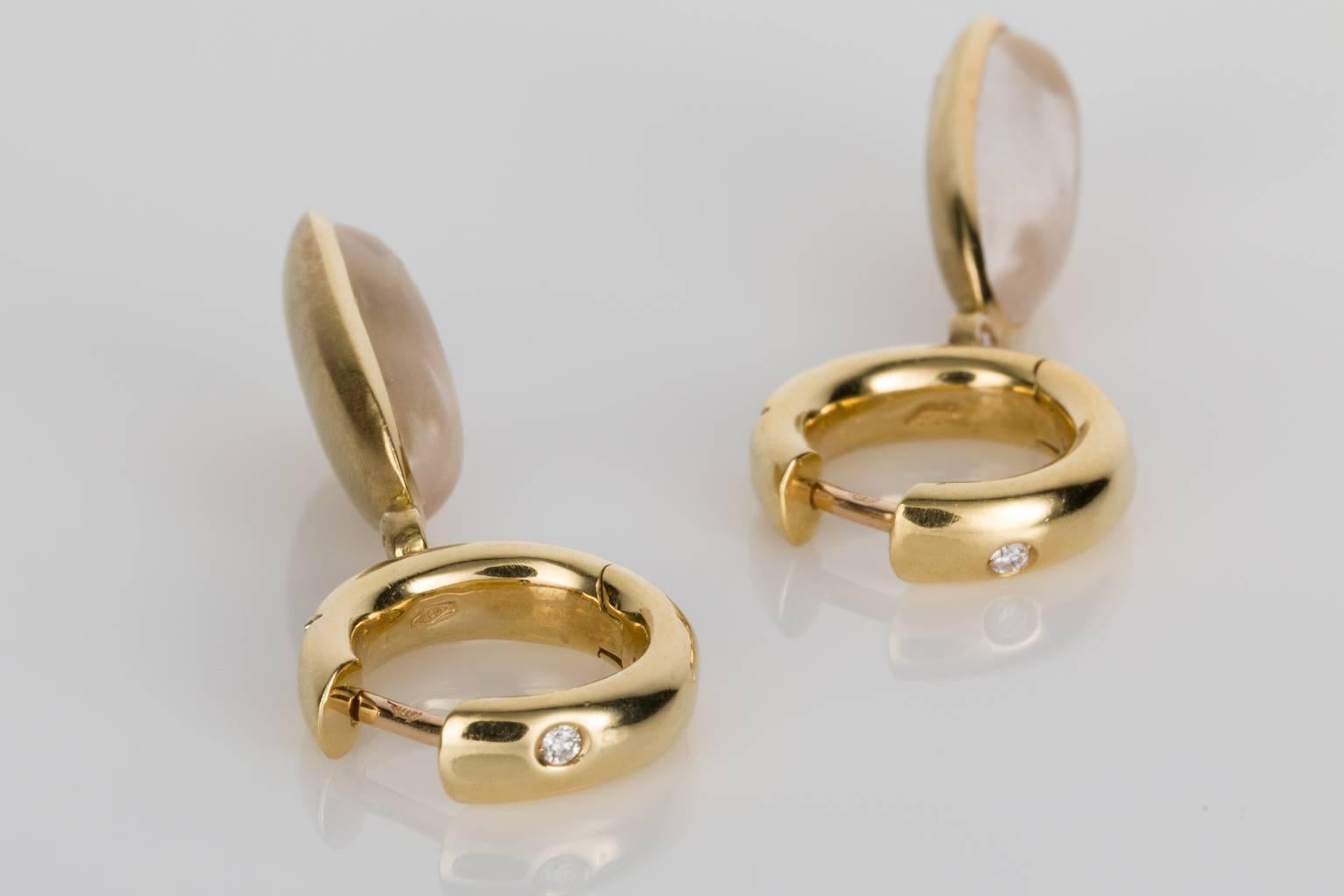 Contemporary H Stern 18 Karat Yellow Gold Quartz and Diamond Drop Earrings