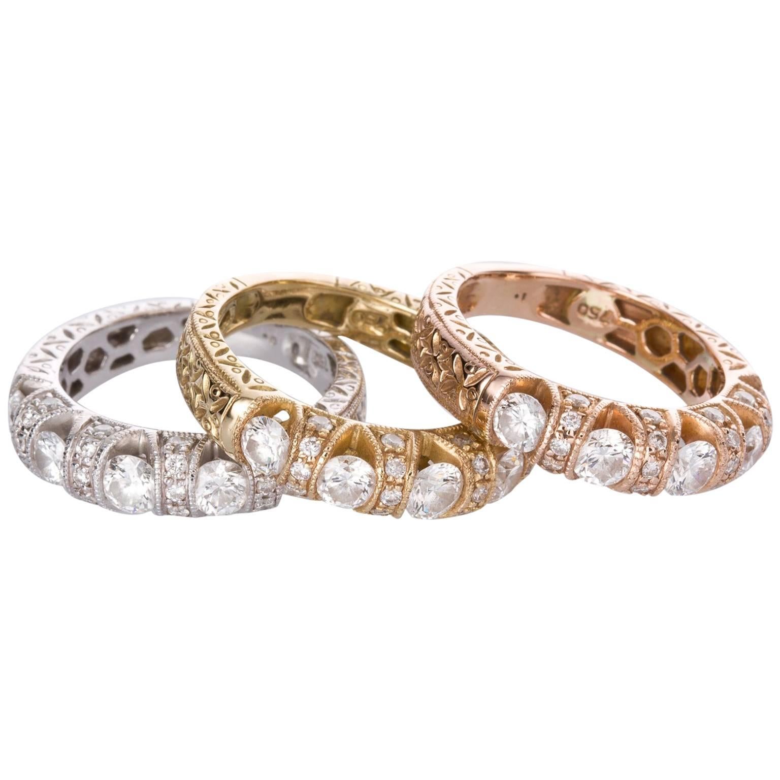 18 Karat Yellow Gold Engraved Eternity Ring For Sale