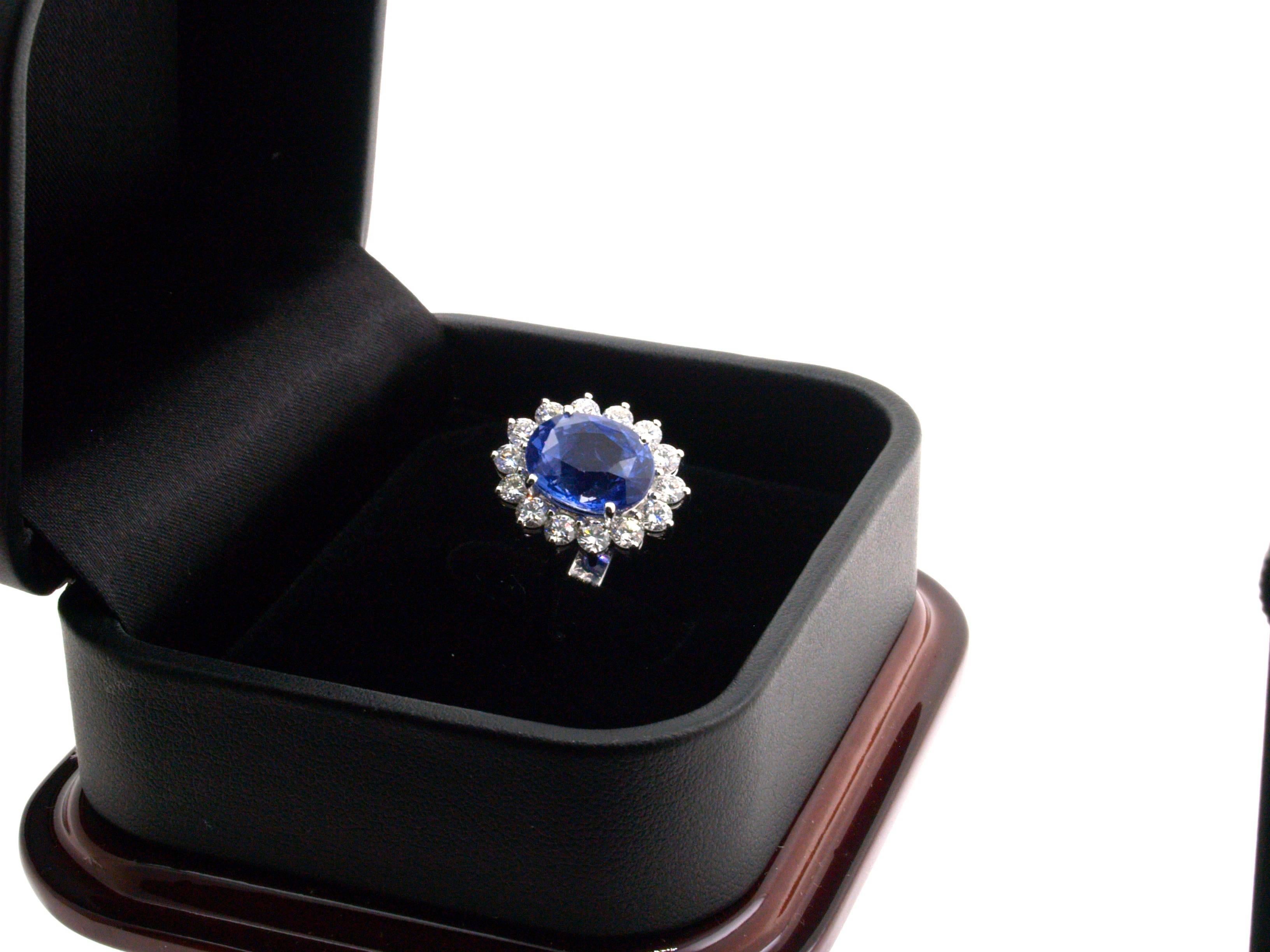 GIA Certified 7.25 Carat Unheated Ceylon Sapphire Diamond Ring For Sale 2