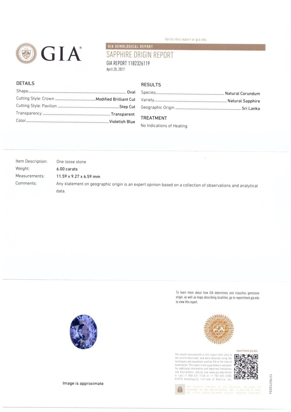 GIA Certified 7.25 Carat Unheated Ceylon Sapphire Diamond Ring For Sale 3