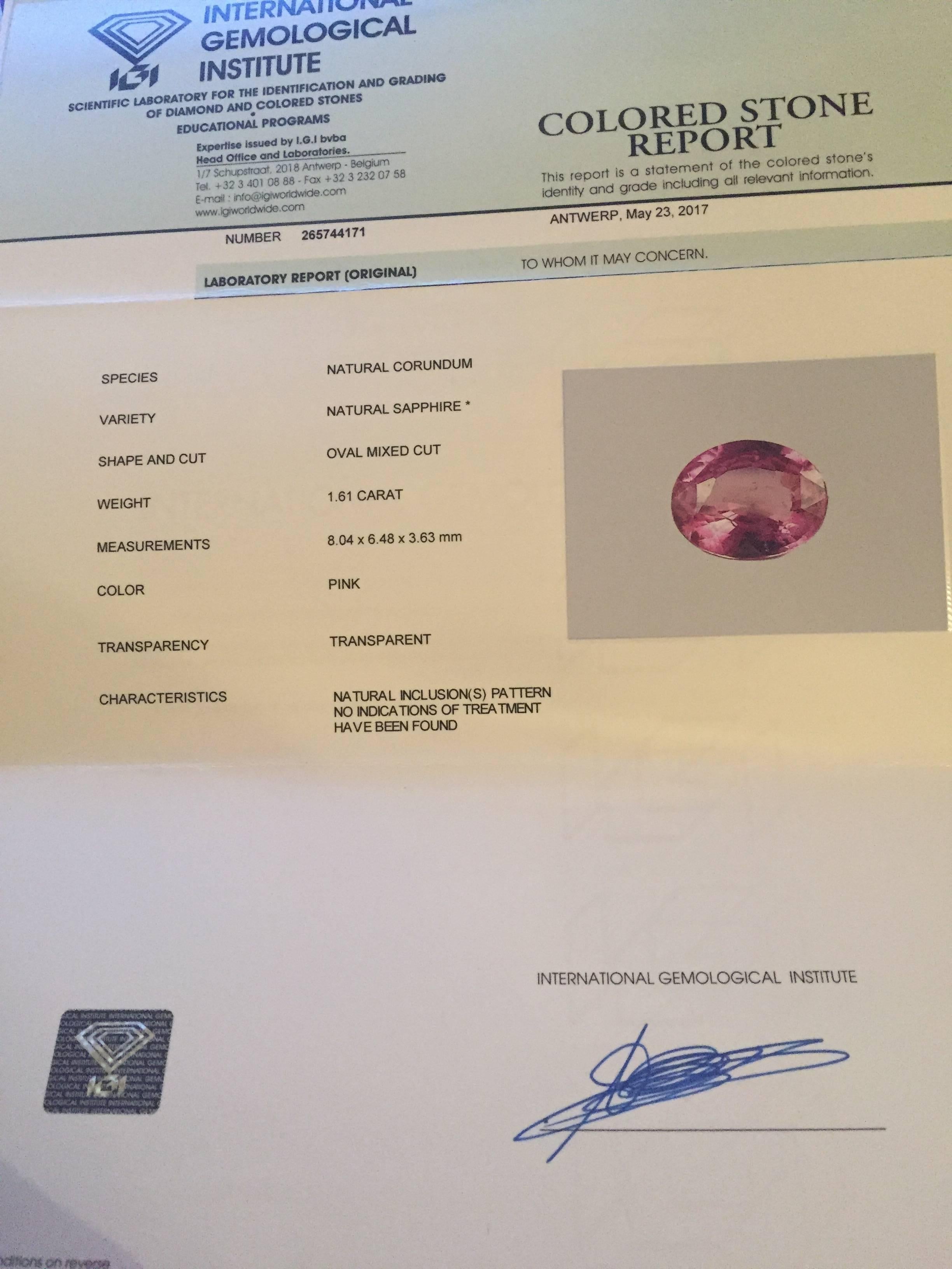 Modern Certified Unheated 2.28 Carat Oval Pink Sapphire Diamond Gold 18 Karat Ring For Sale