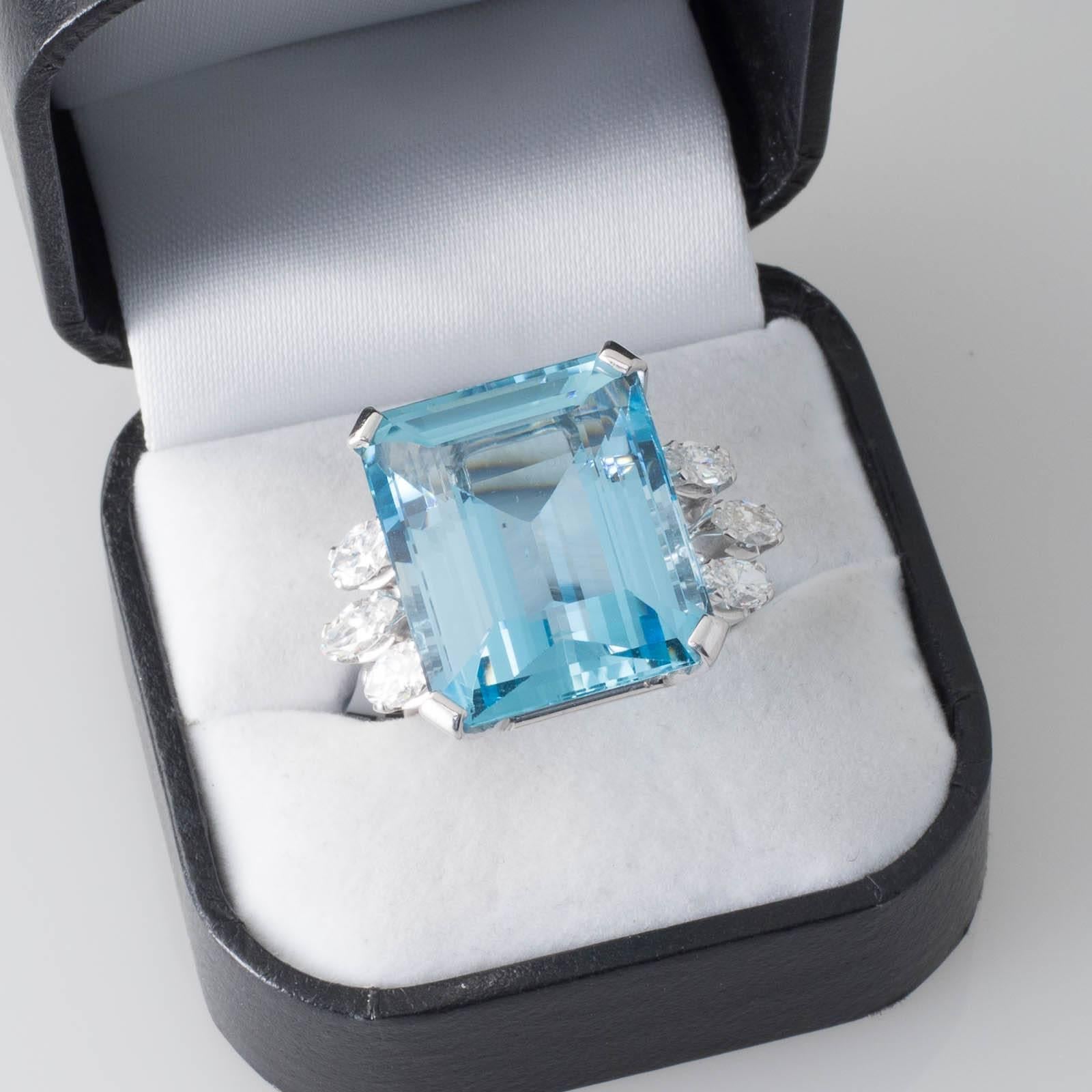 Retro Aquamarine and Diamond Cocktail Ring