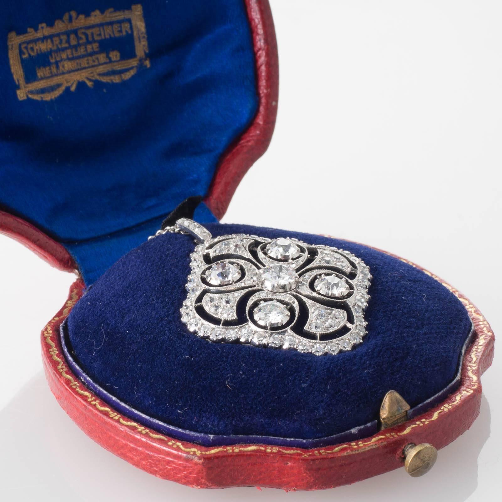Women's or Men's Art Deco Diamond Platinum Original Boxed Pendant