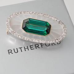 Art Deco Crystal Green Tourmaline Diamond Yellow Gold Platinum Brooch