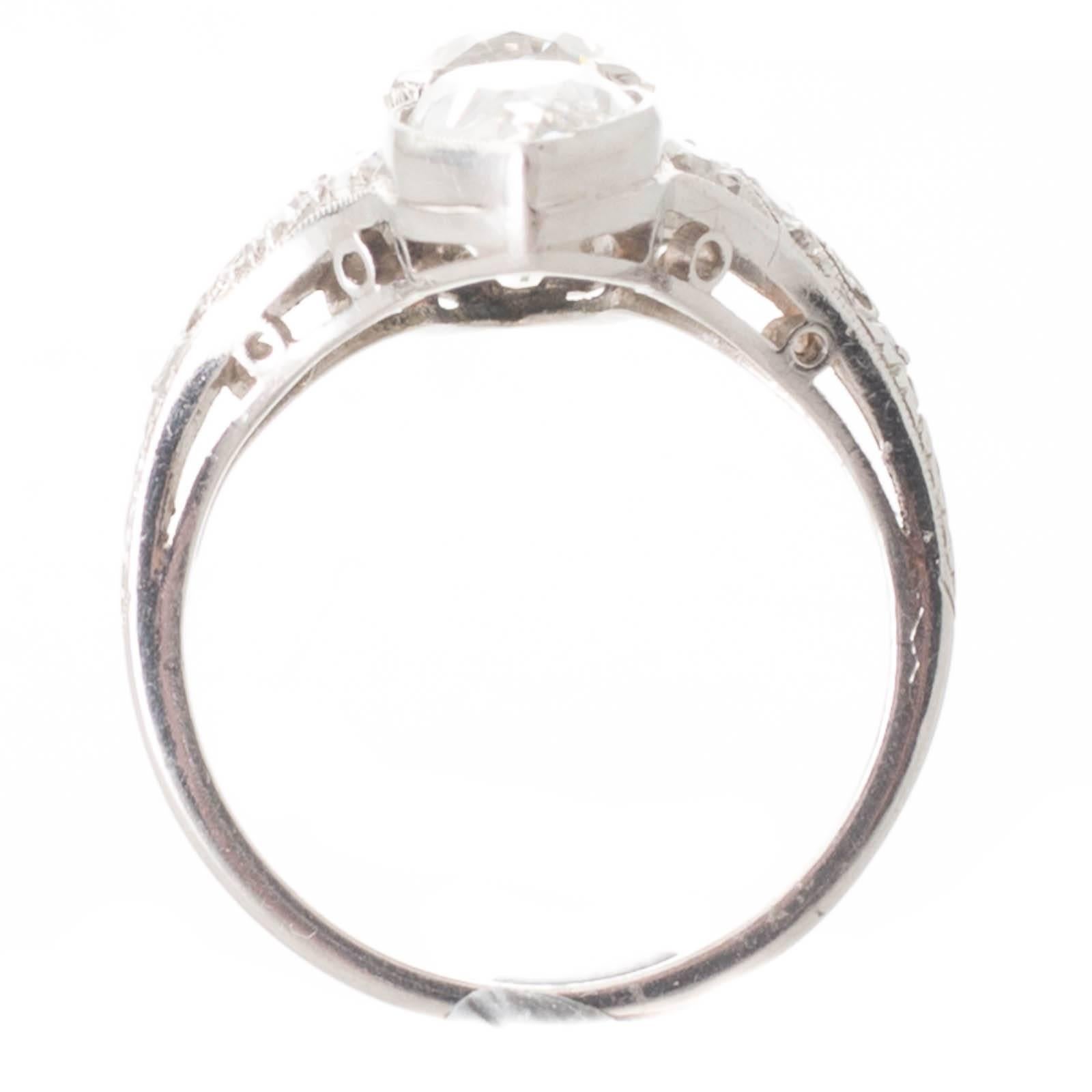 Art Deco Diamond and Platinum Pear Cut Transition Cut Cocktail Ring For Sale 1