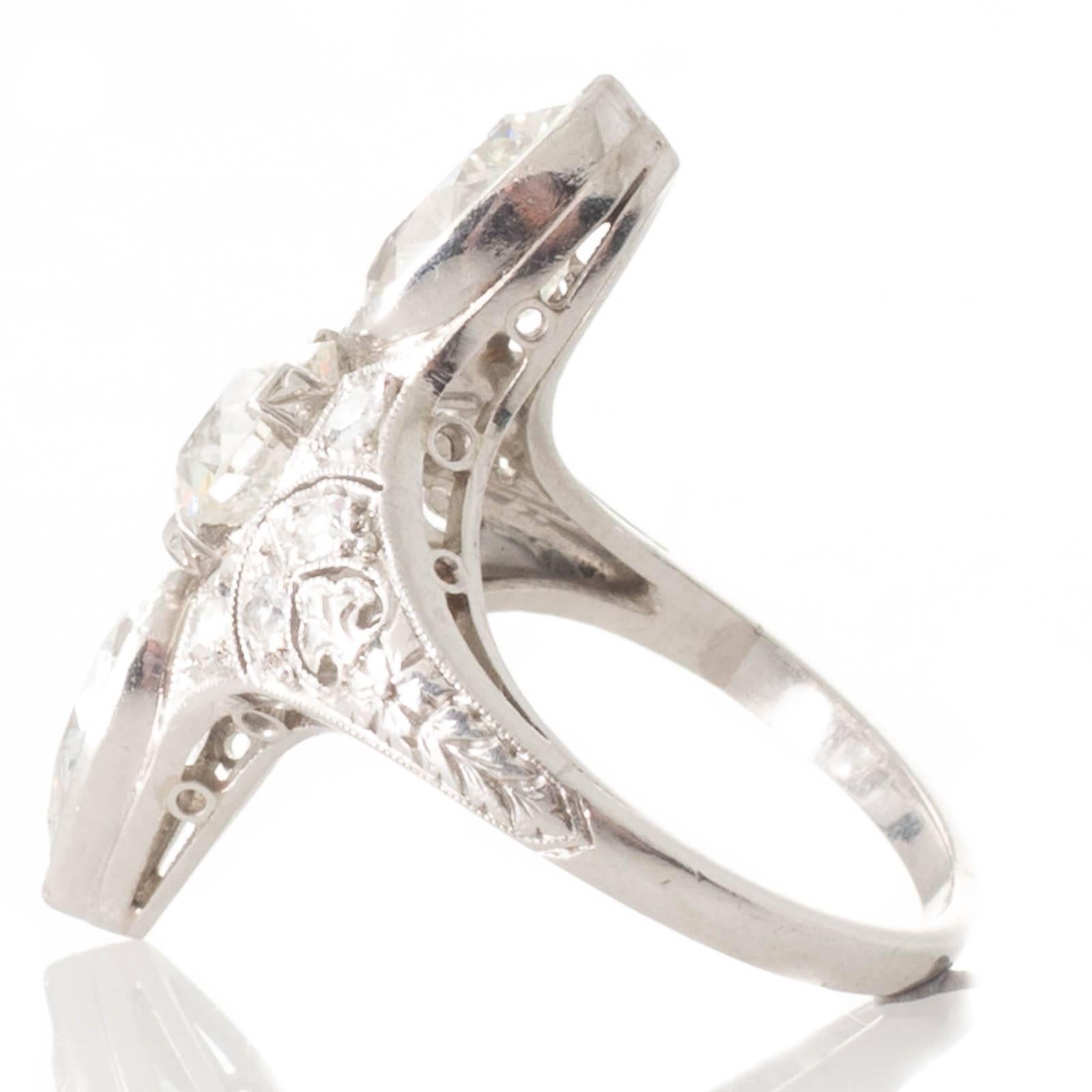 Art Deco Diamond and Platinum Pear Cut Transition Cut Cocktail Ring In Excellent Condition For Sale In Melbourne, AU