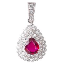 Unheated Ruby and Diamond Cluster Pendant
