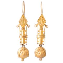 Antique Victorian Etruscan Revival Gold Earrings