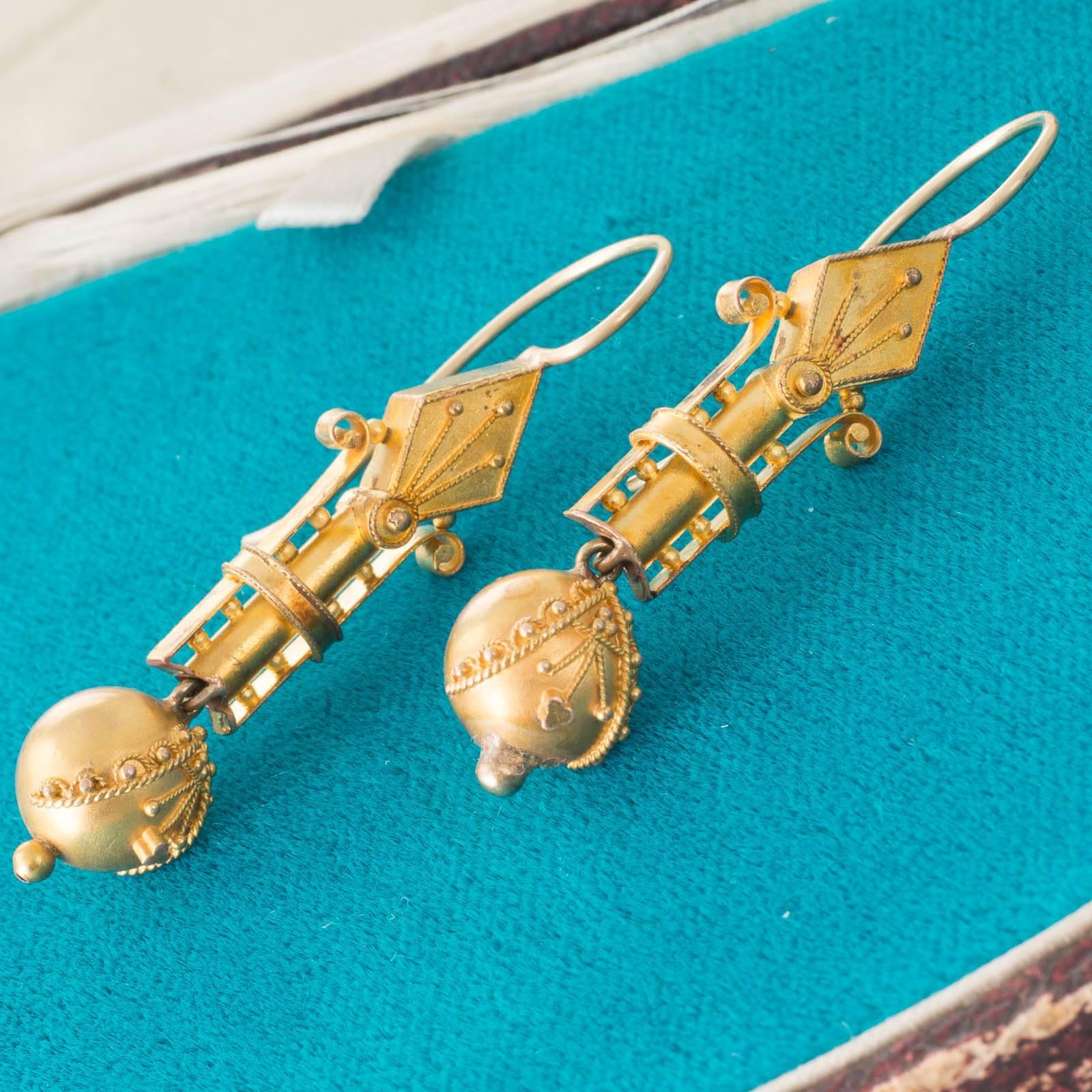Women's or Men's Antique Victorian Etruscan Revival Gold Earrings