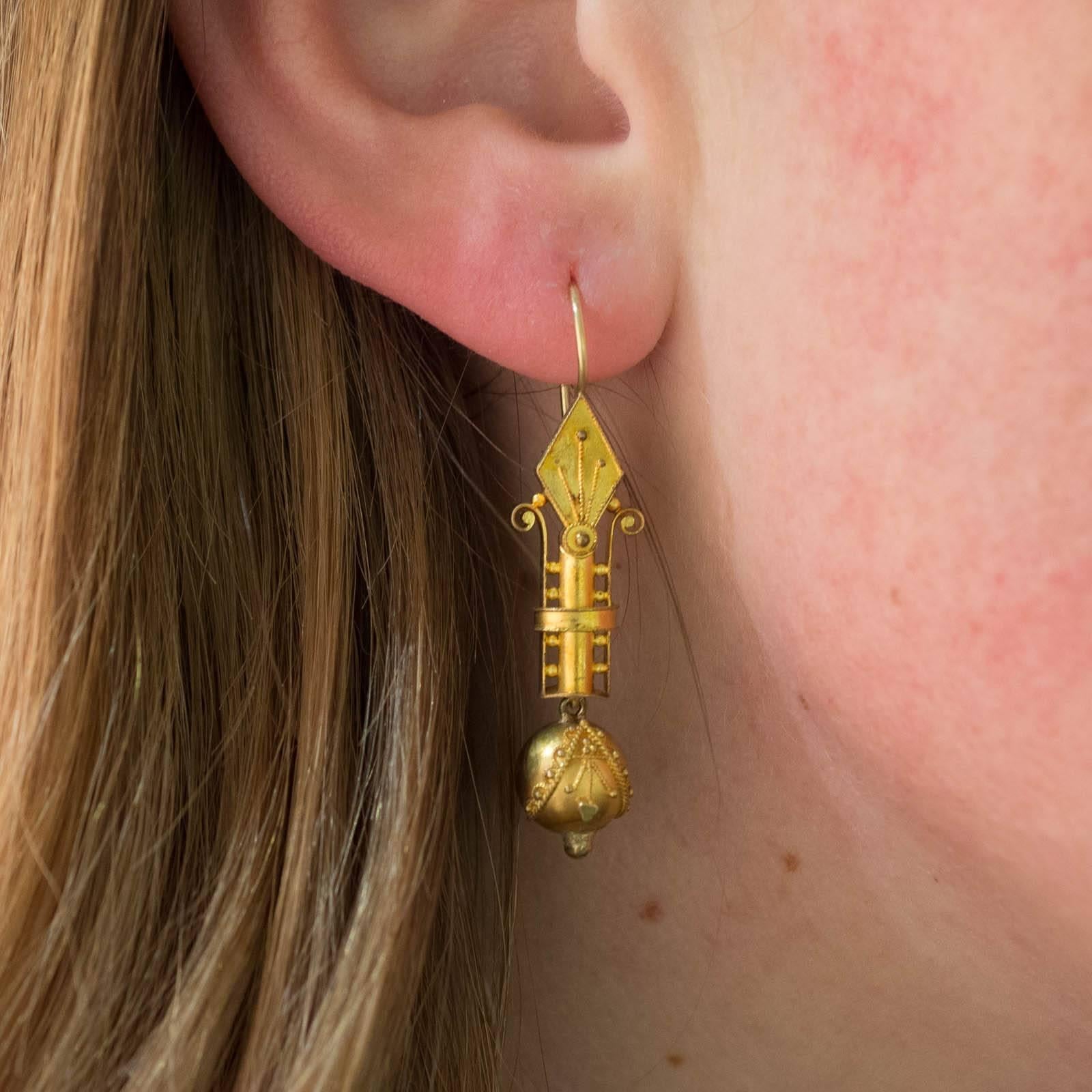 Antique Victorian Etruscan Revival Gold Earrings 1