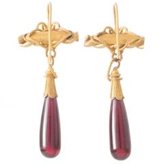 Antique Victorian Gold Drop Earrings with Ropework and Garnets